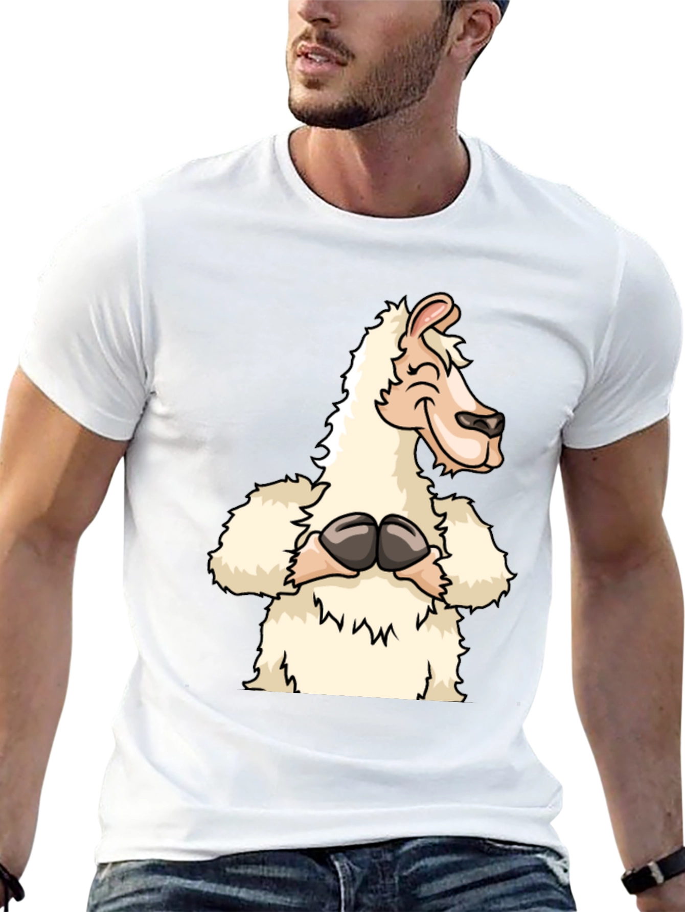 Black Funny Llama Graphic Tee - Black Cotton T-Shirt view 13