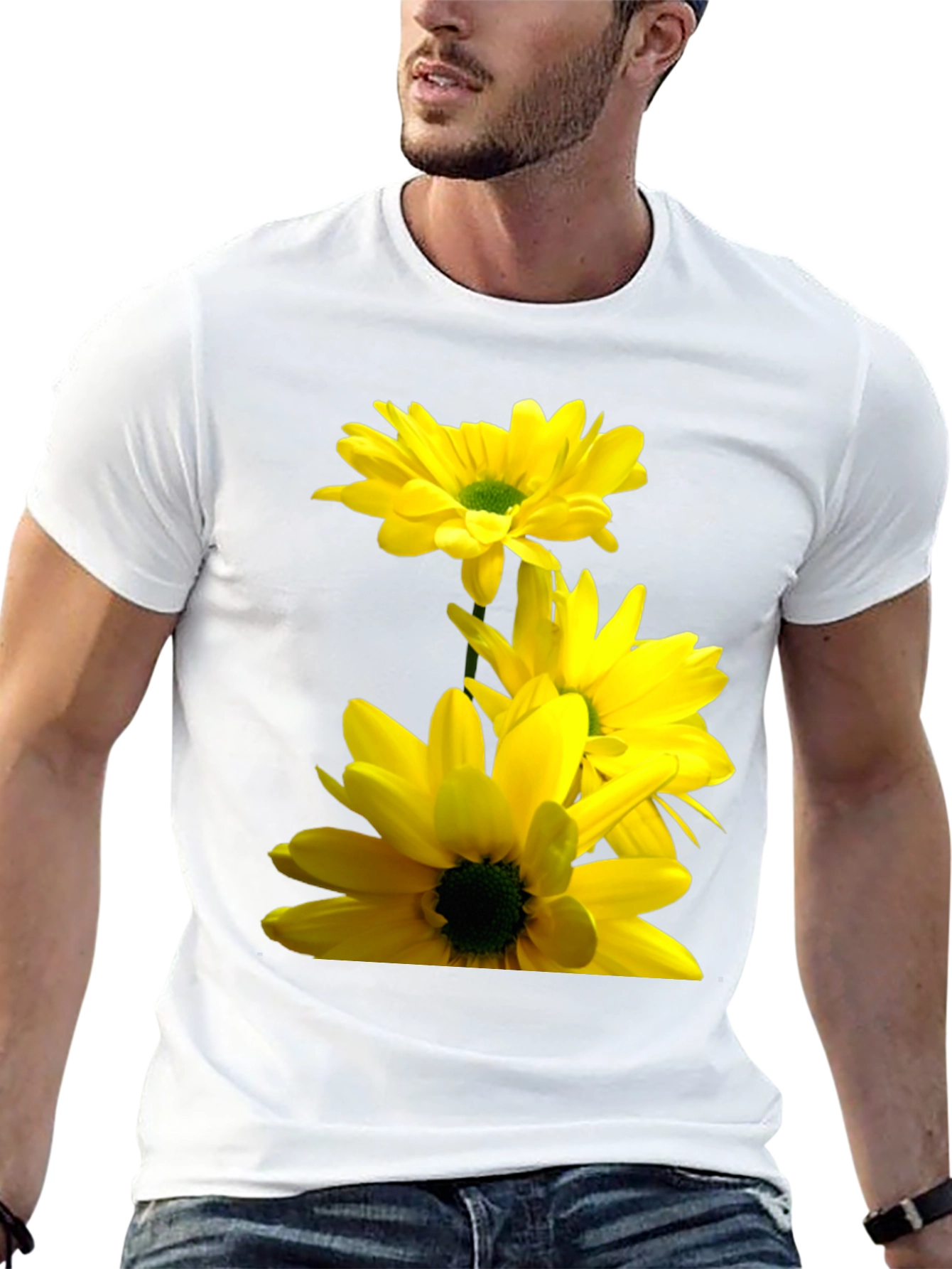 Black Black T-Shirt with Yellow Daisy Flower Print view 13