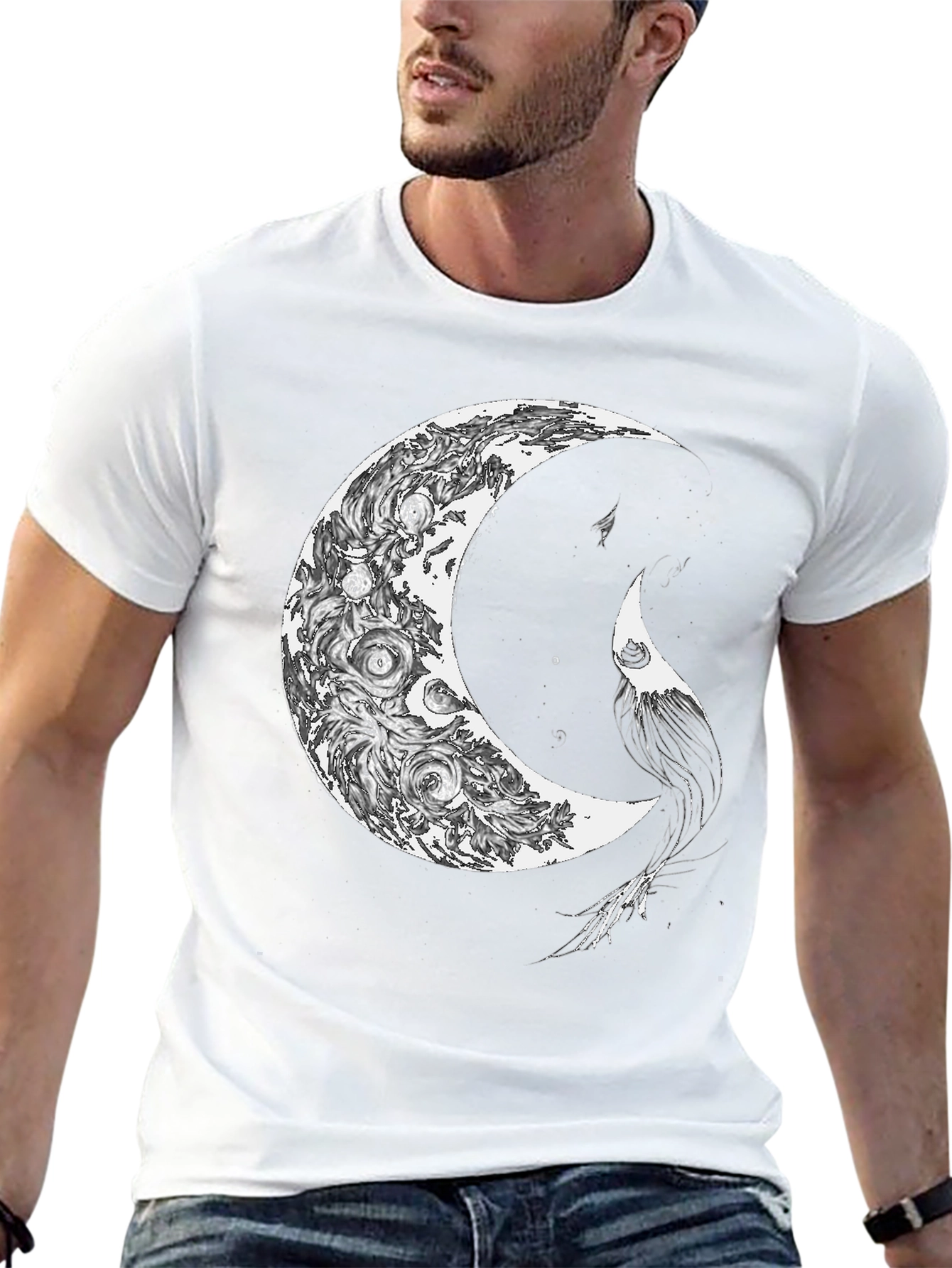 Black Celestial Crescent Moon Graphic Print T-Shirt view 13