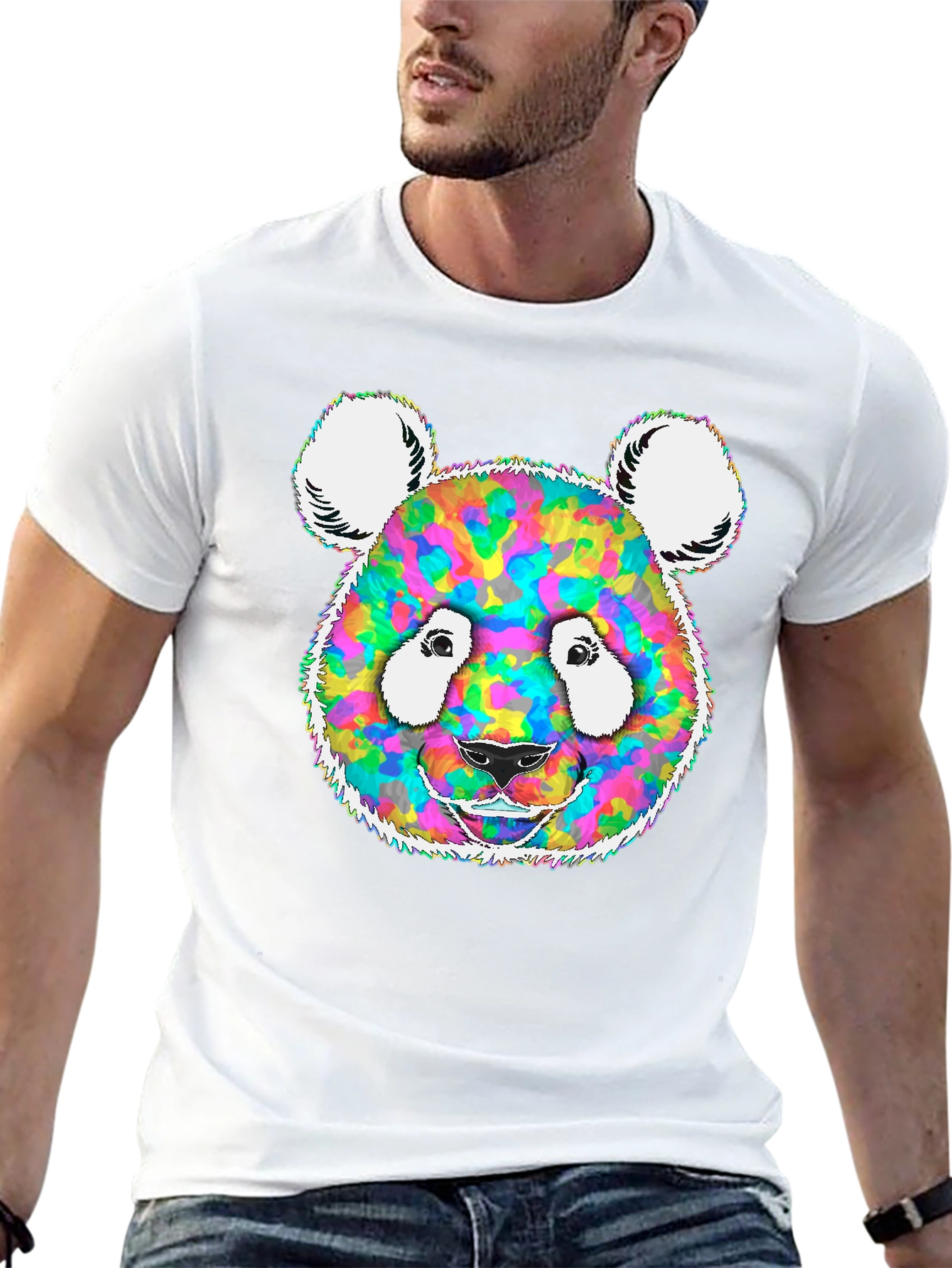 Black Colorful Panda Graphic Tee - Unique Design view 13