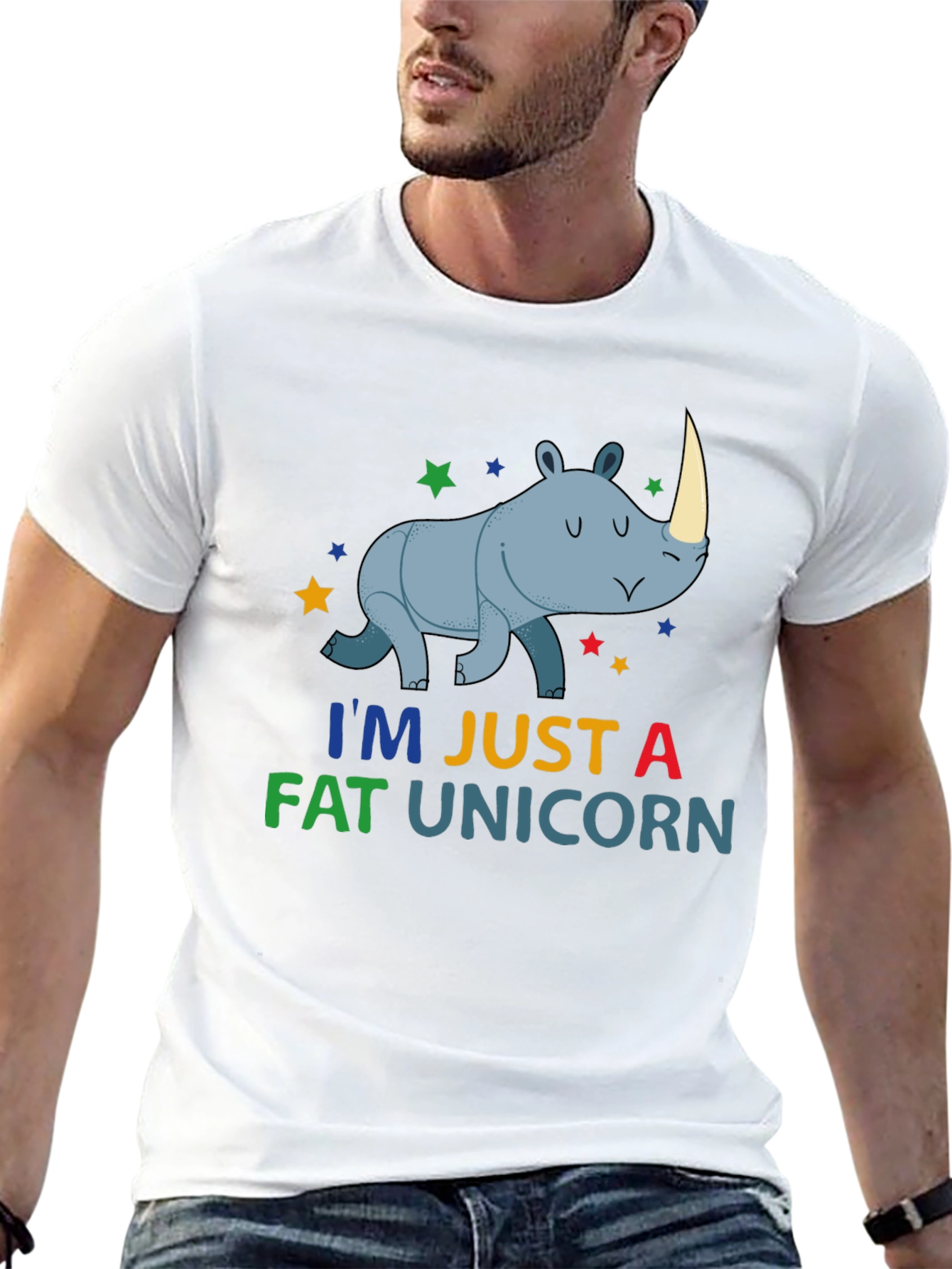 Black Funny Fat Unicorn Rhino Graphic T-Shirt view 13