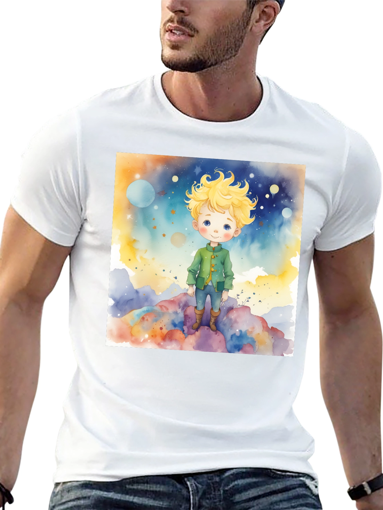 Black Little Prince Watercolor Graphic Tee - Soft Cotton Blend view 13