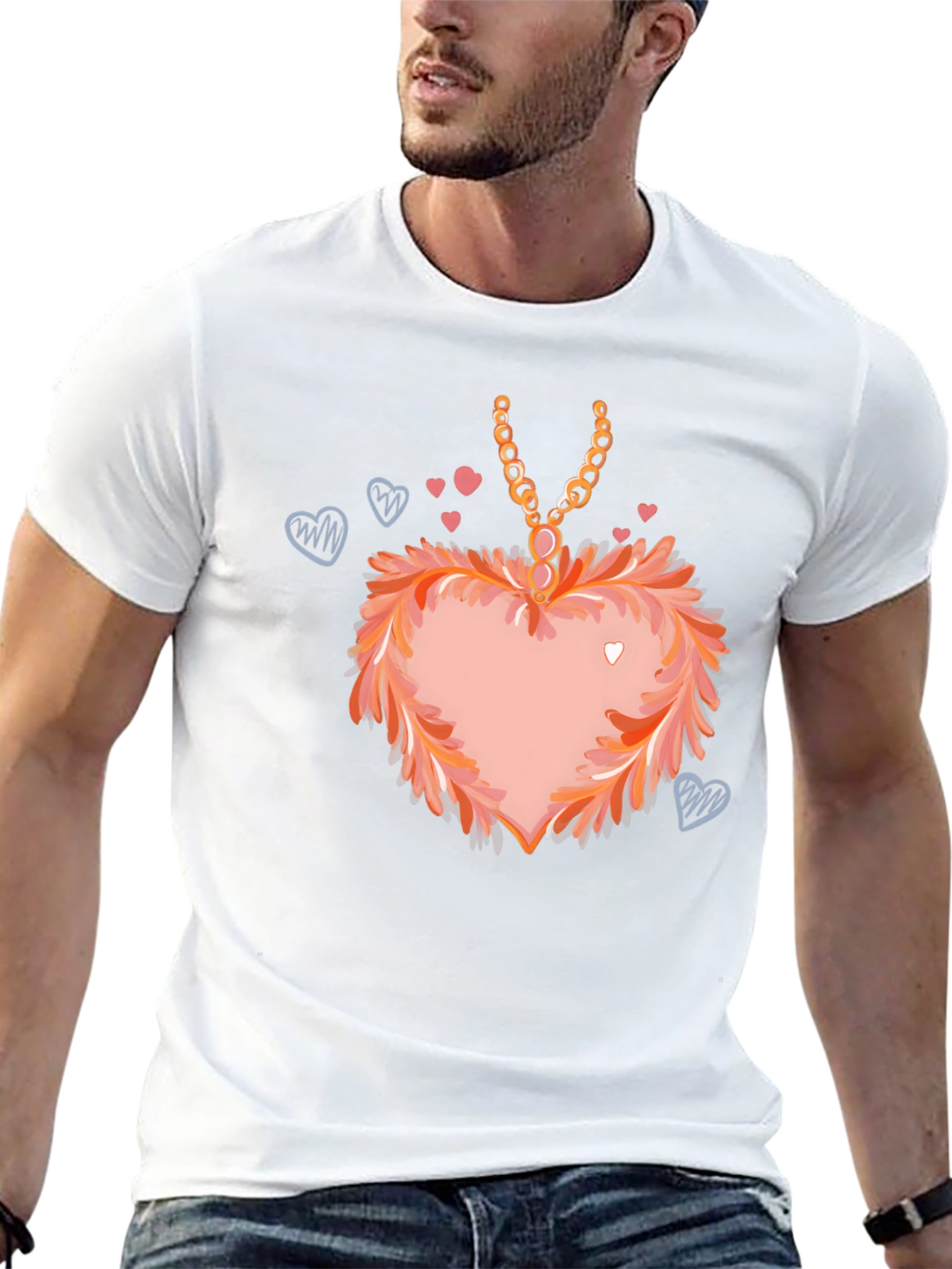 Black Heart Pendant T-Shirt: Fashionable Valentine's Day Apparel view 13