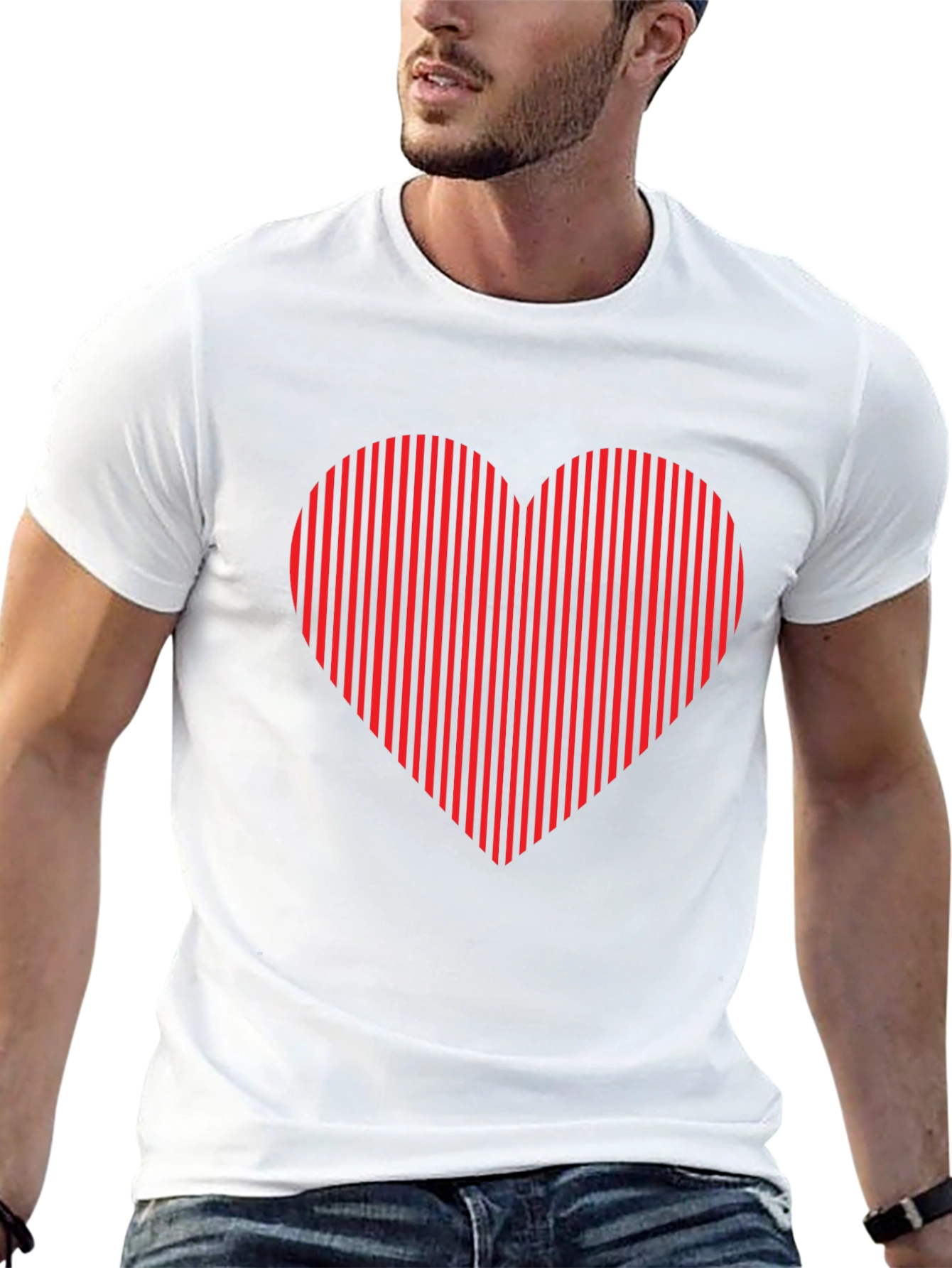Black Striped Heart Graphic Tee - Black Casual Shirt view 13