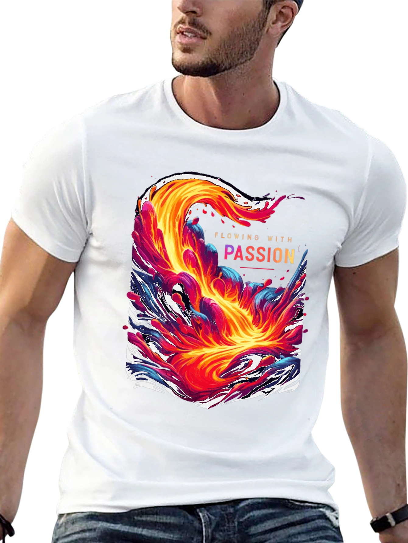 Black Flowing With Passion Graphic Tee - Unique Men's T-Shirt view 13