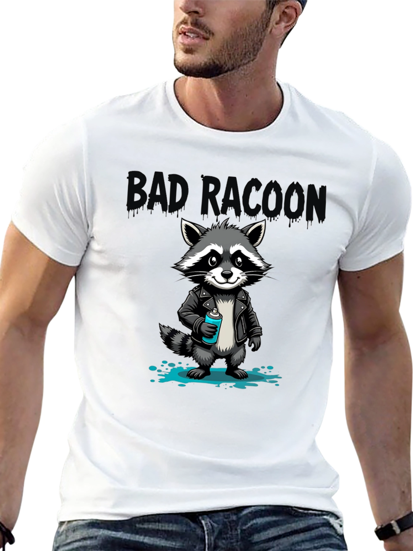 Black Bad Raccoon Graphic T-Shirt - Cool Cartoon Design view 13