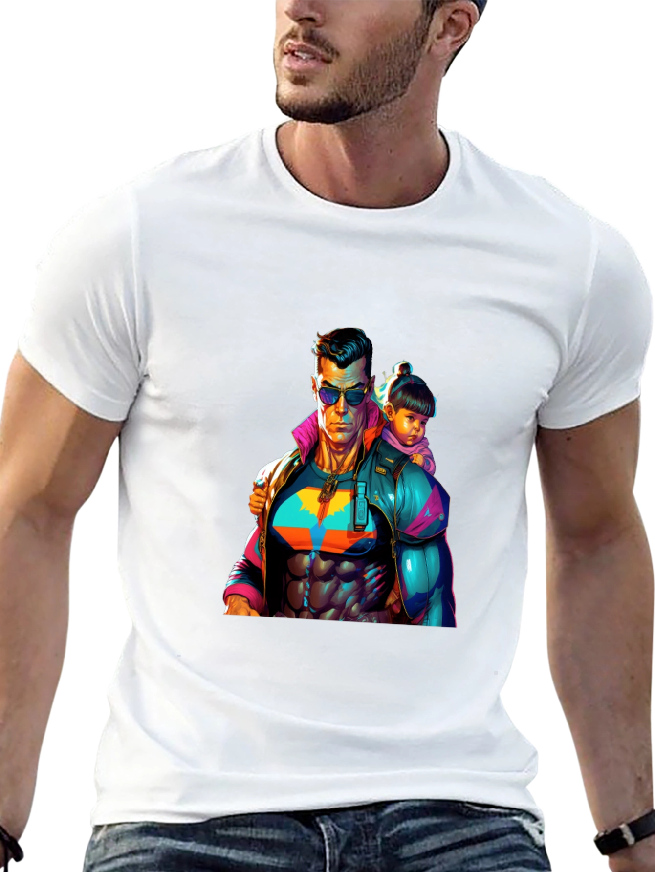 Black Superhero Dad & Daughter T-Shirt - Black Cotton view 13