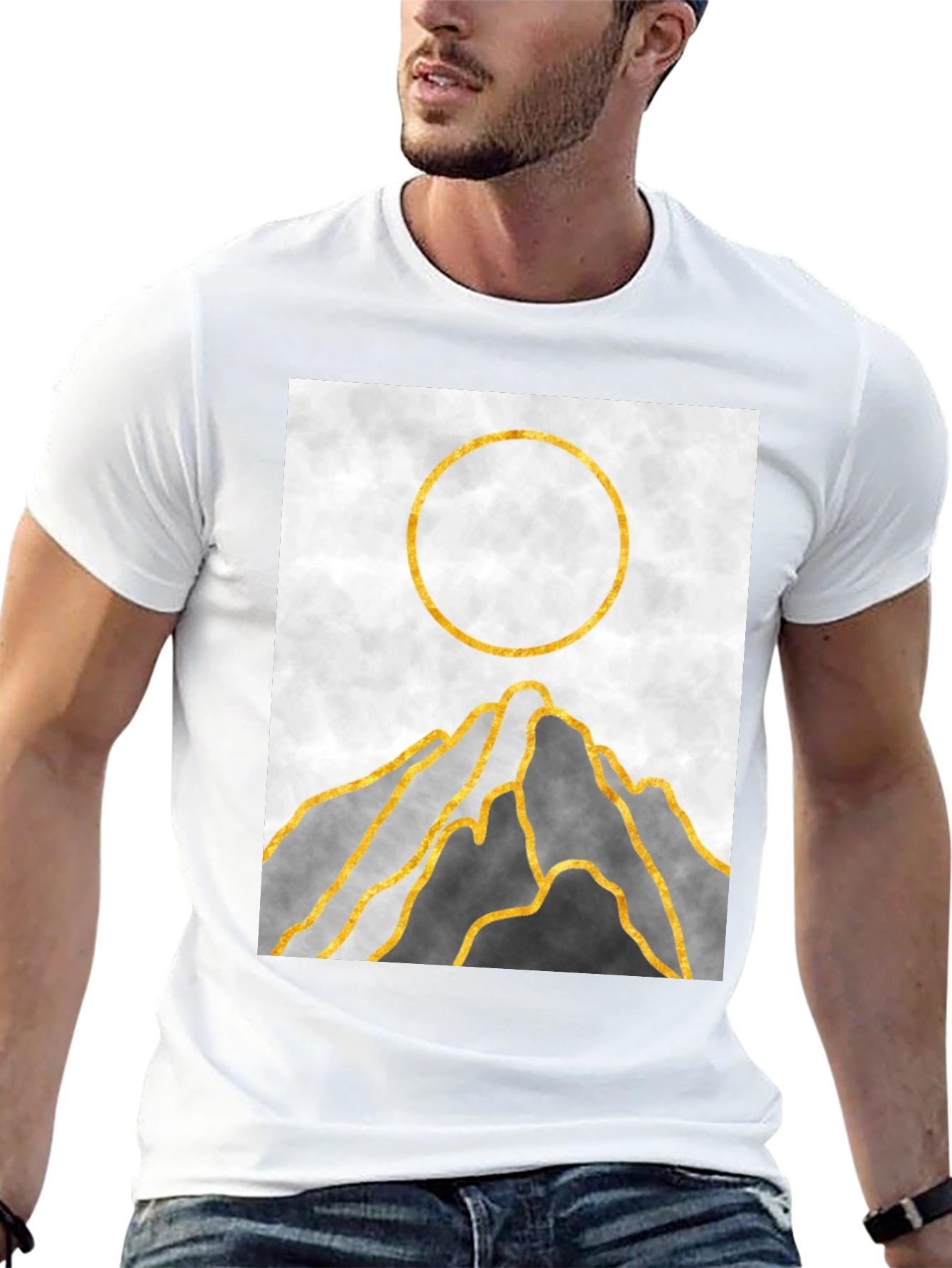 Black Abstract Mountain Sunset Graphic Tee view 13