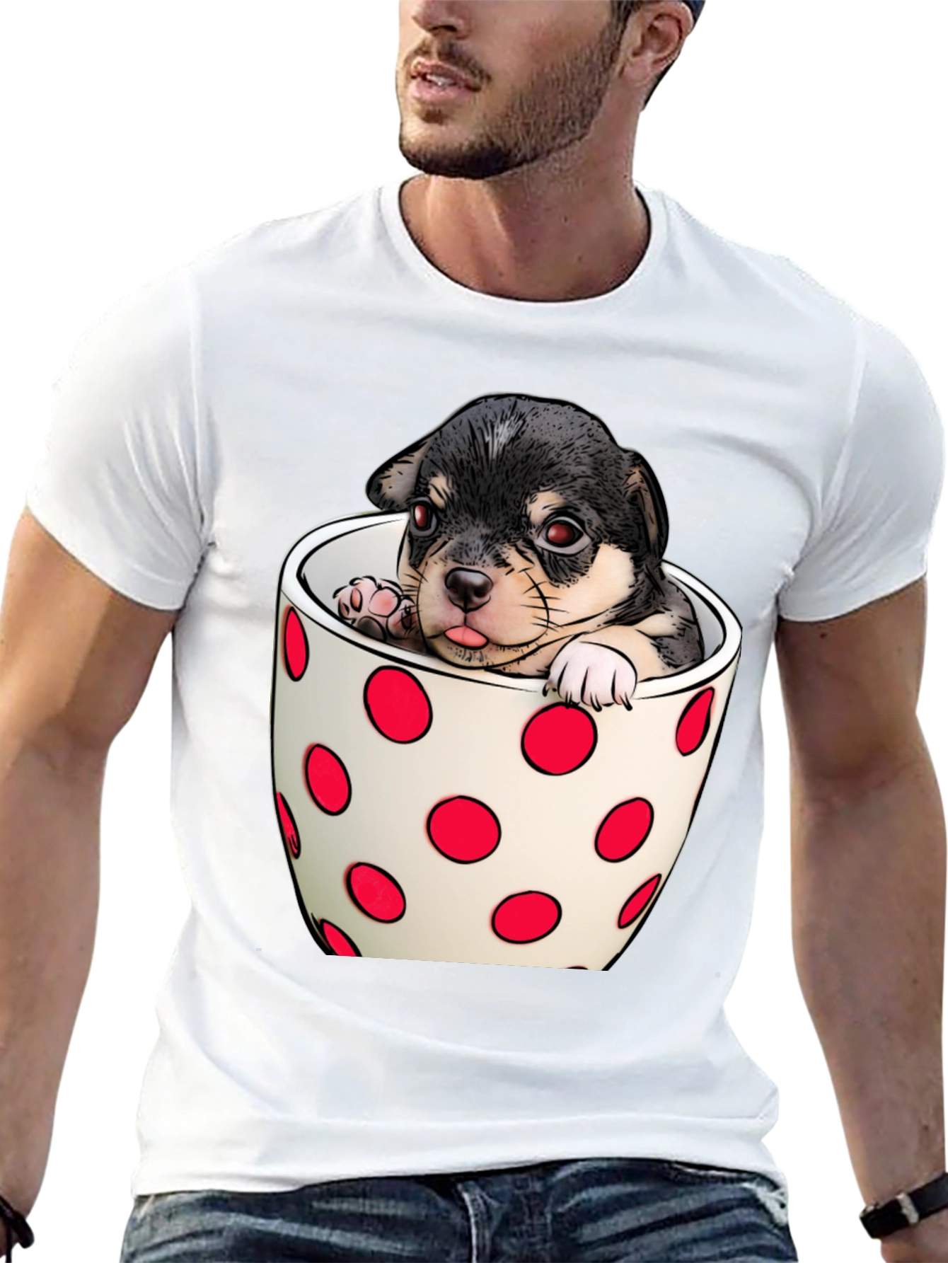Black Puppy in a Cup T-Shirt - Cute Dog Tee view 13