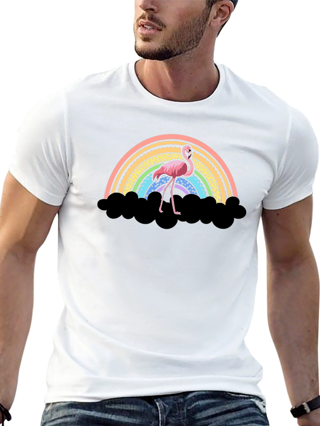 Black Flamingo Rainbow T-Shirt - Unique Graphic Tee view 13