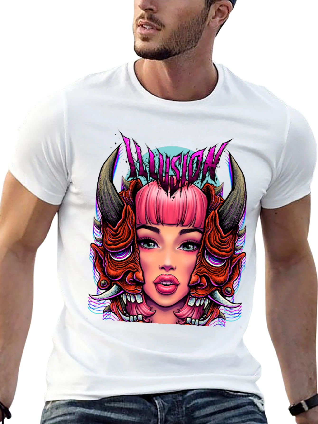Black Illusion Graphic Tee - Edgy Demon Girl Design view 13