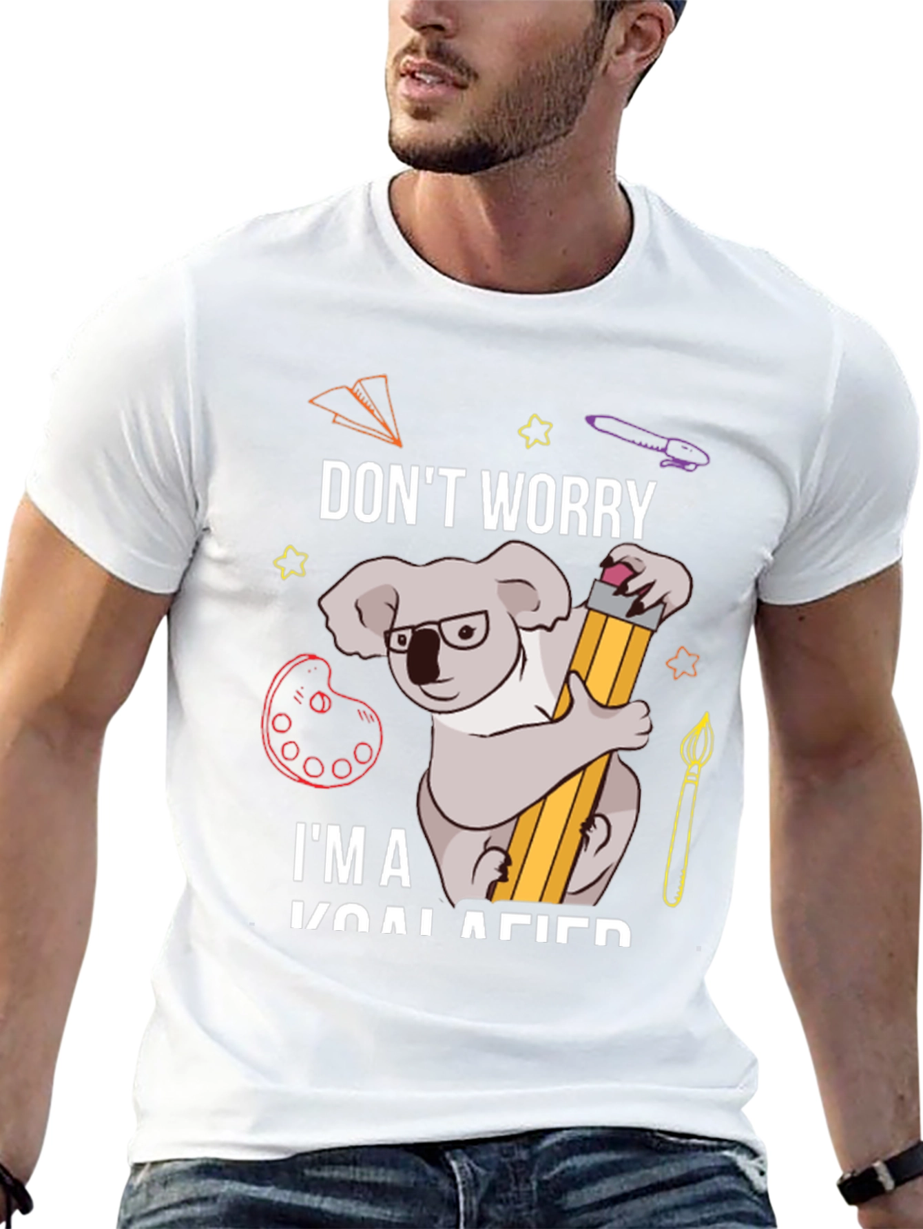 Black Don't Worry I'm Koalafied Funny Graphic Tee view 13