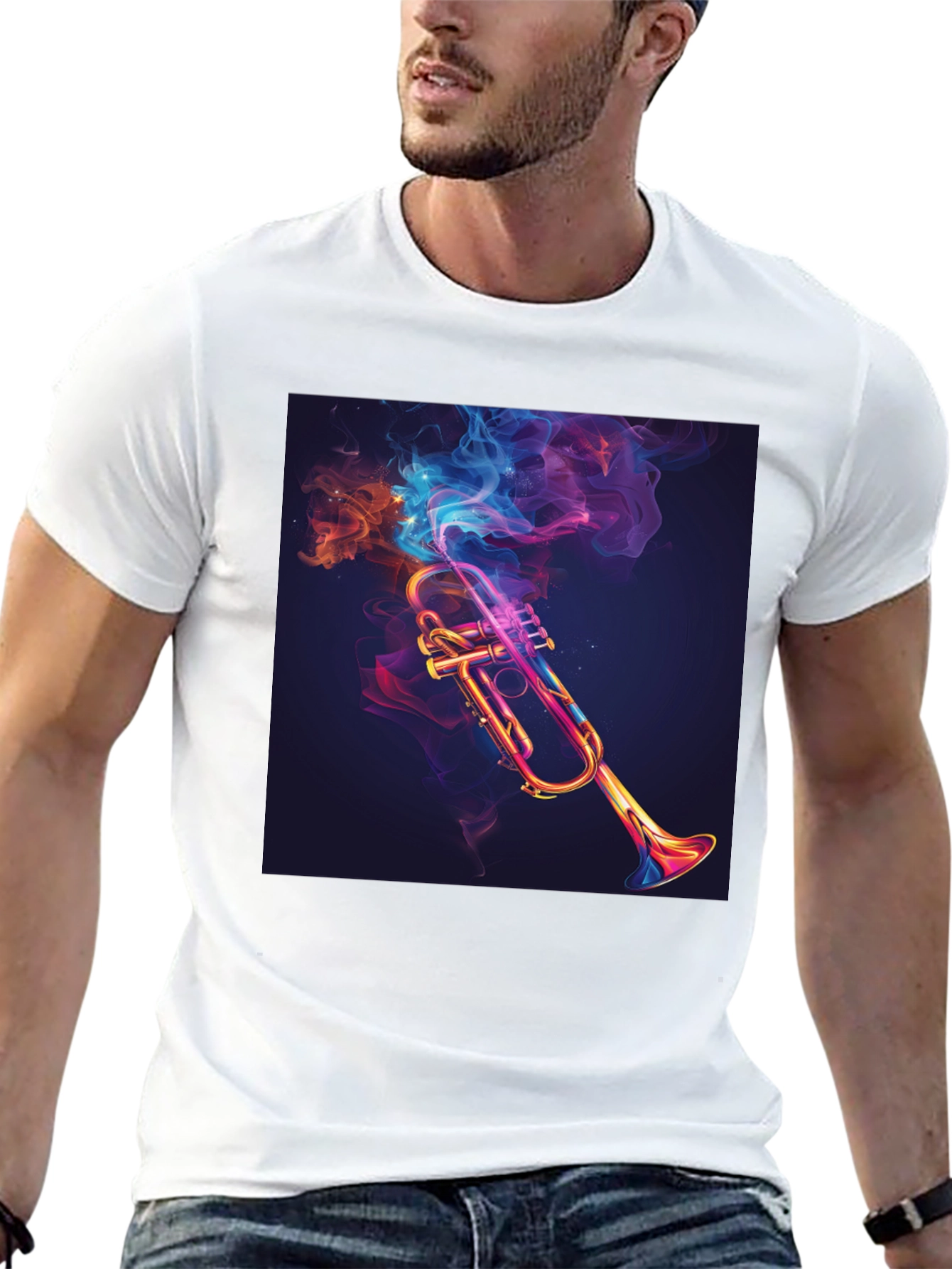 Black Smoky Trumpet Graphic Tee - Black Cotton Comfort view 13