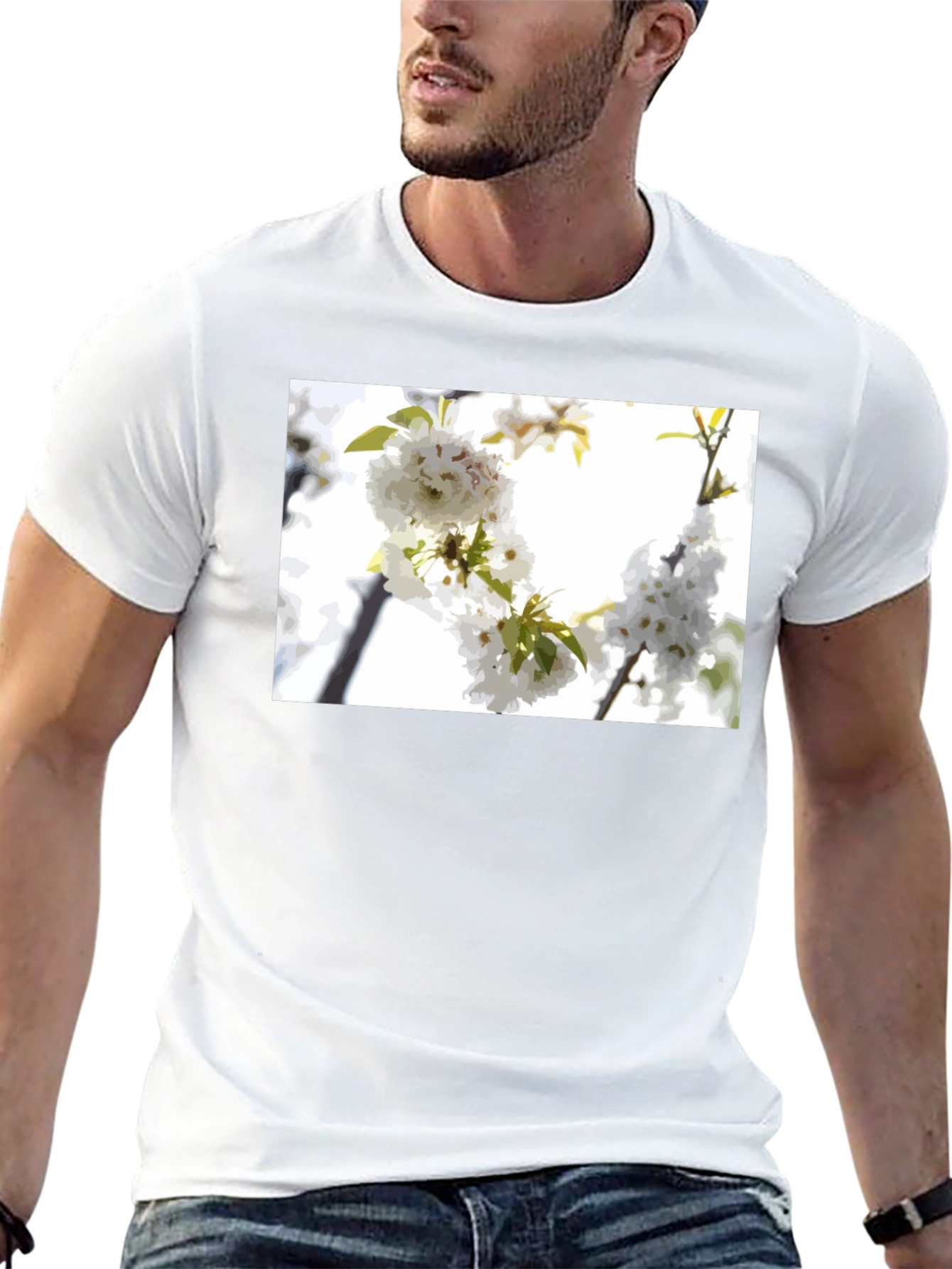 Black White Flower T-Shirt - Black Cotton Blossom Tee view 13