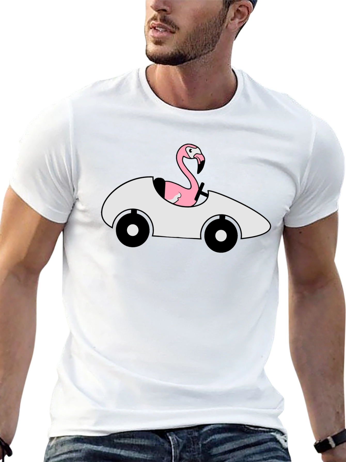 Black Flamingo Driving Car Graphic T-Shirt view 13