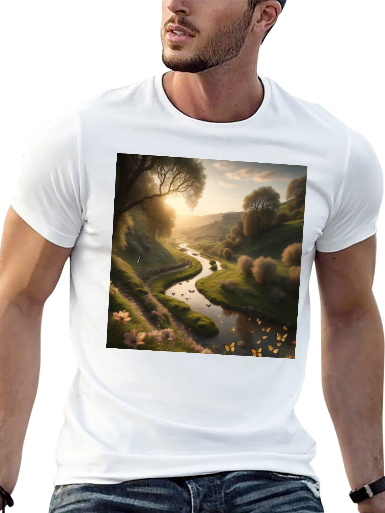 Black Nature River Graphic Tee - Men's Black T-Shirt view 13