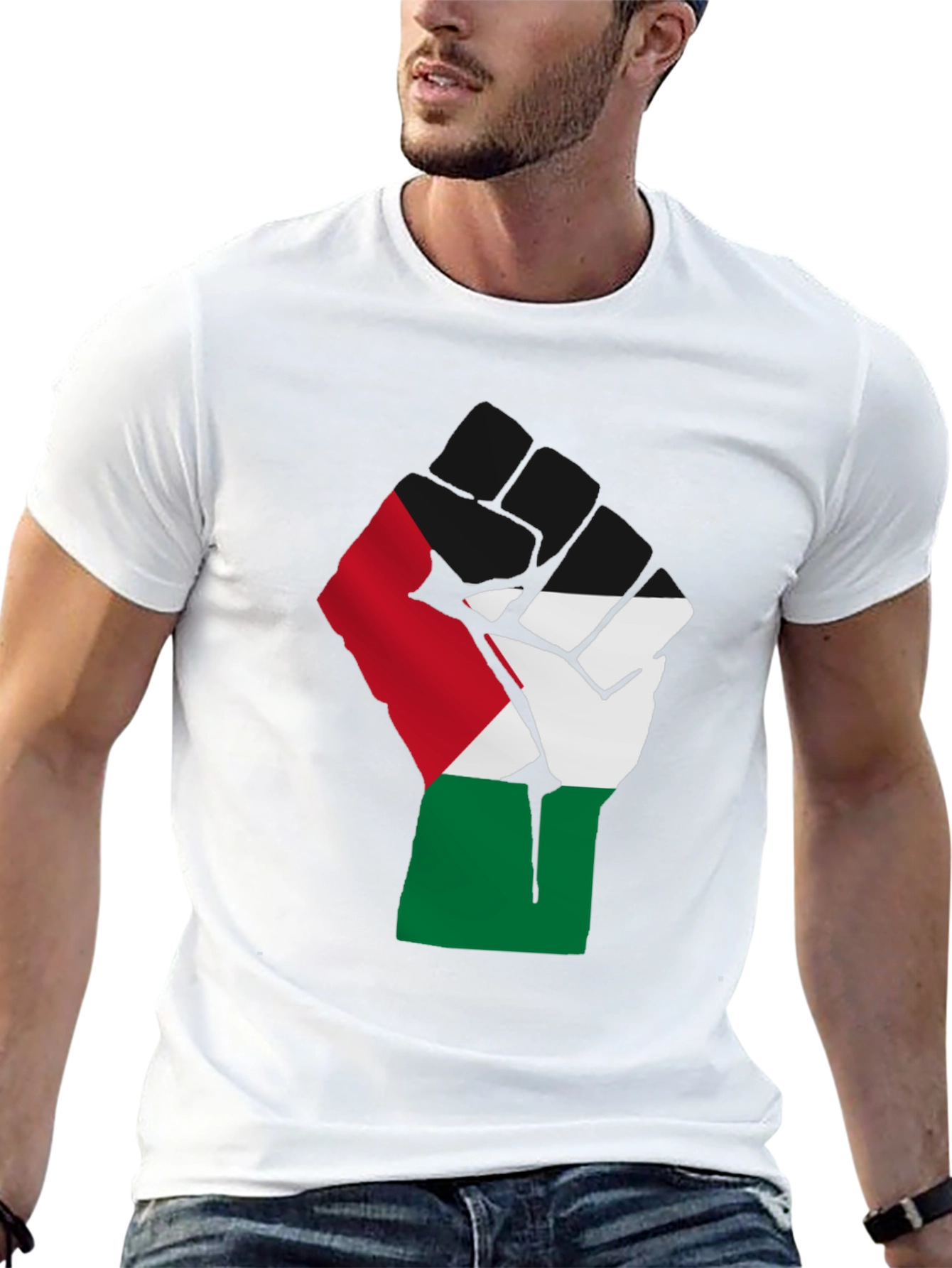 Black Palestine Flag Raised Fist T-Shirt - Black view 13