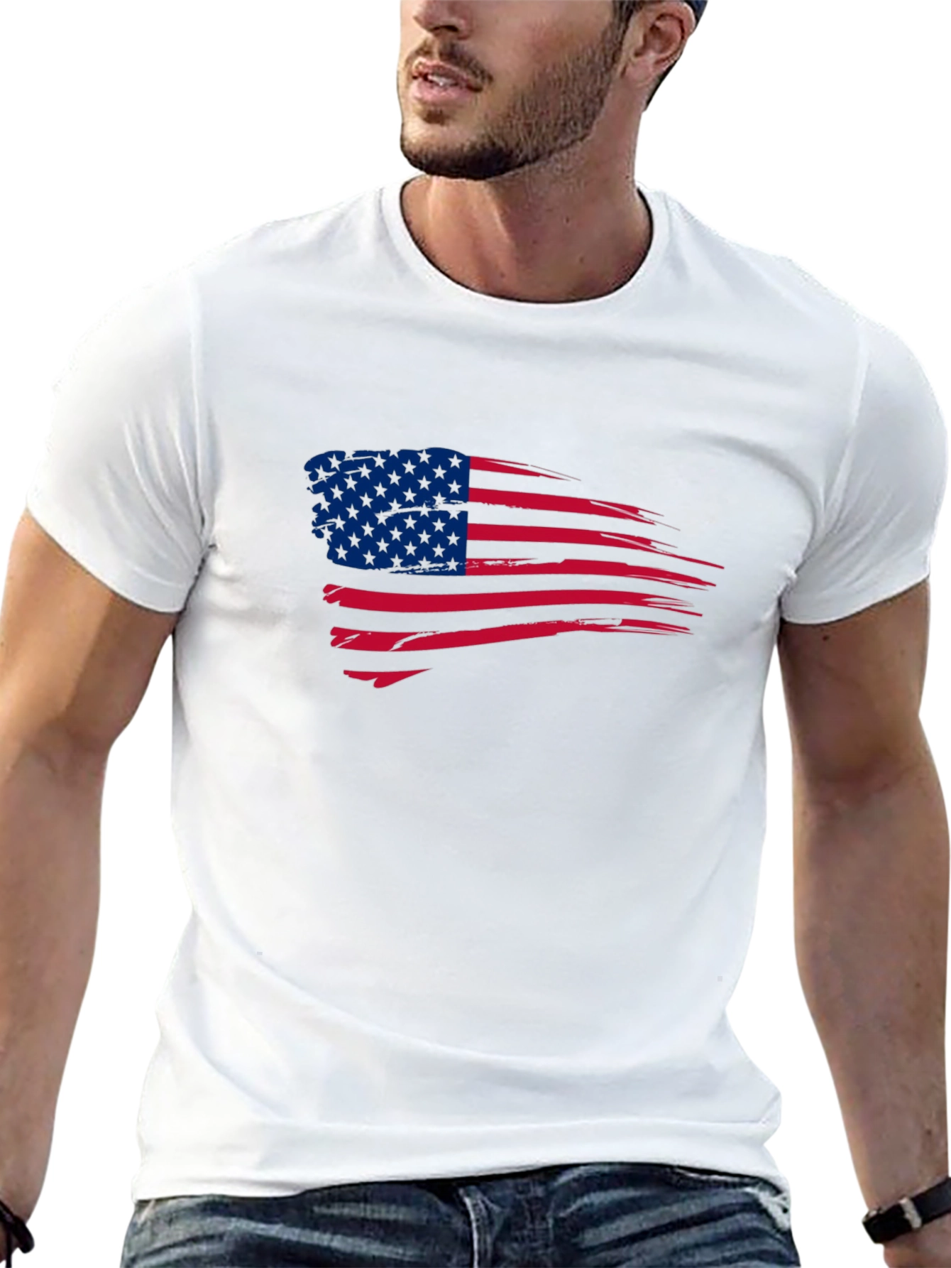Black American Flag Graphic Print Crew Neck T-Shirt view 13