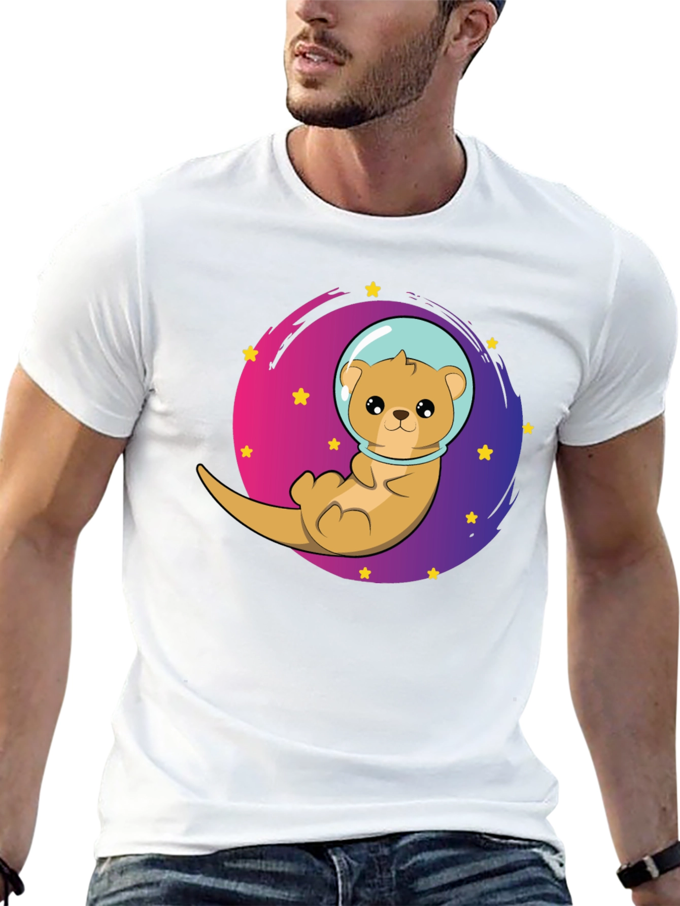 Black Space Otter T-Shirt - Galaxy Cute Tee view 13