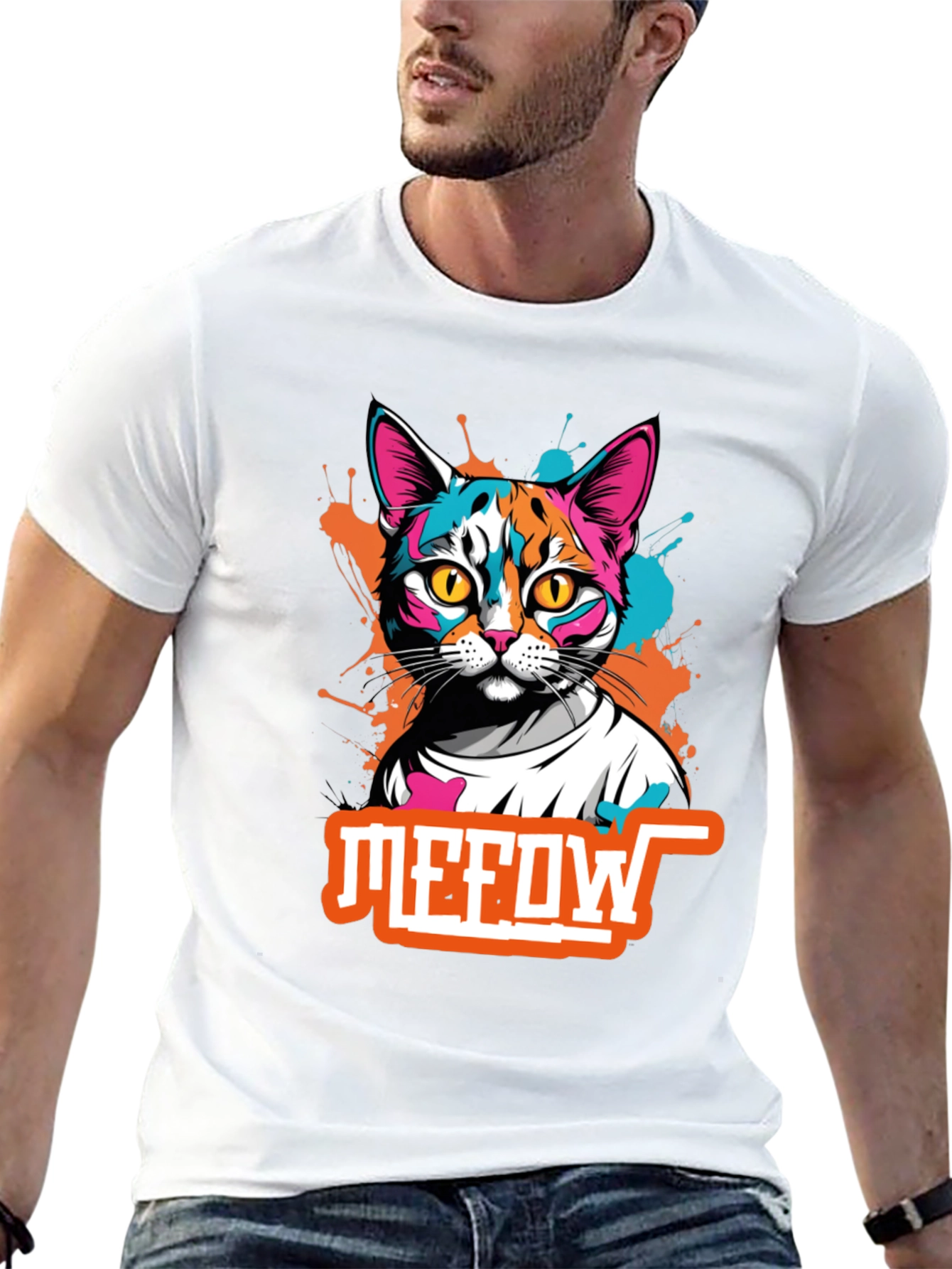 Black Cool Cat Graphic Tee - Meow T-Shirt view 13