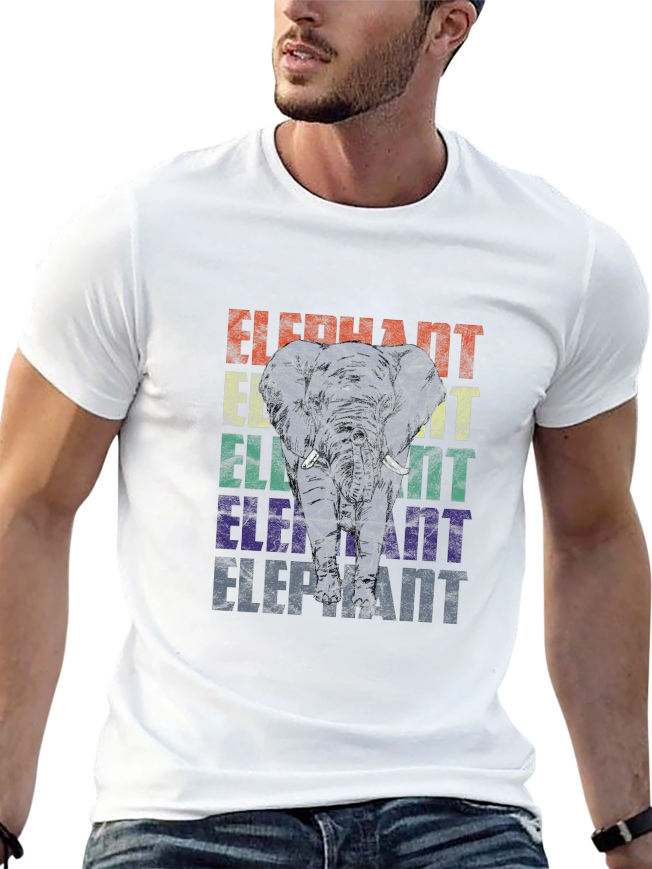 Black Retro Elephant Graphic Print T-Shirt view 13