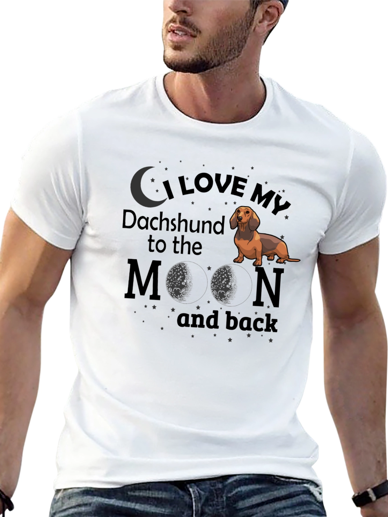 Black I Love My Dachshund to the Moon and Back T-Shirt view 13