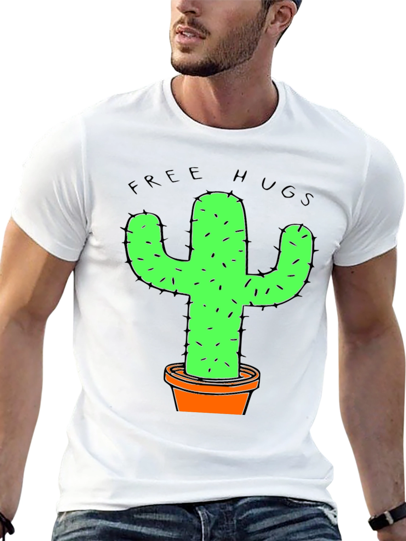 Black Funny Free Hugs Cactus Graphic T-Shirt view 13