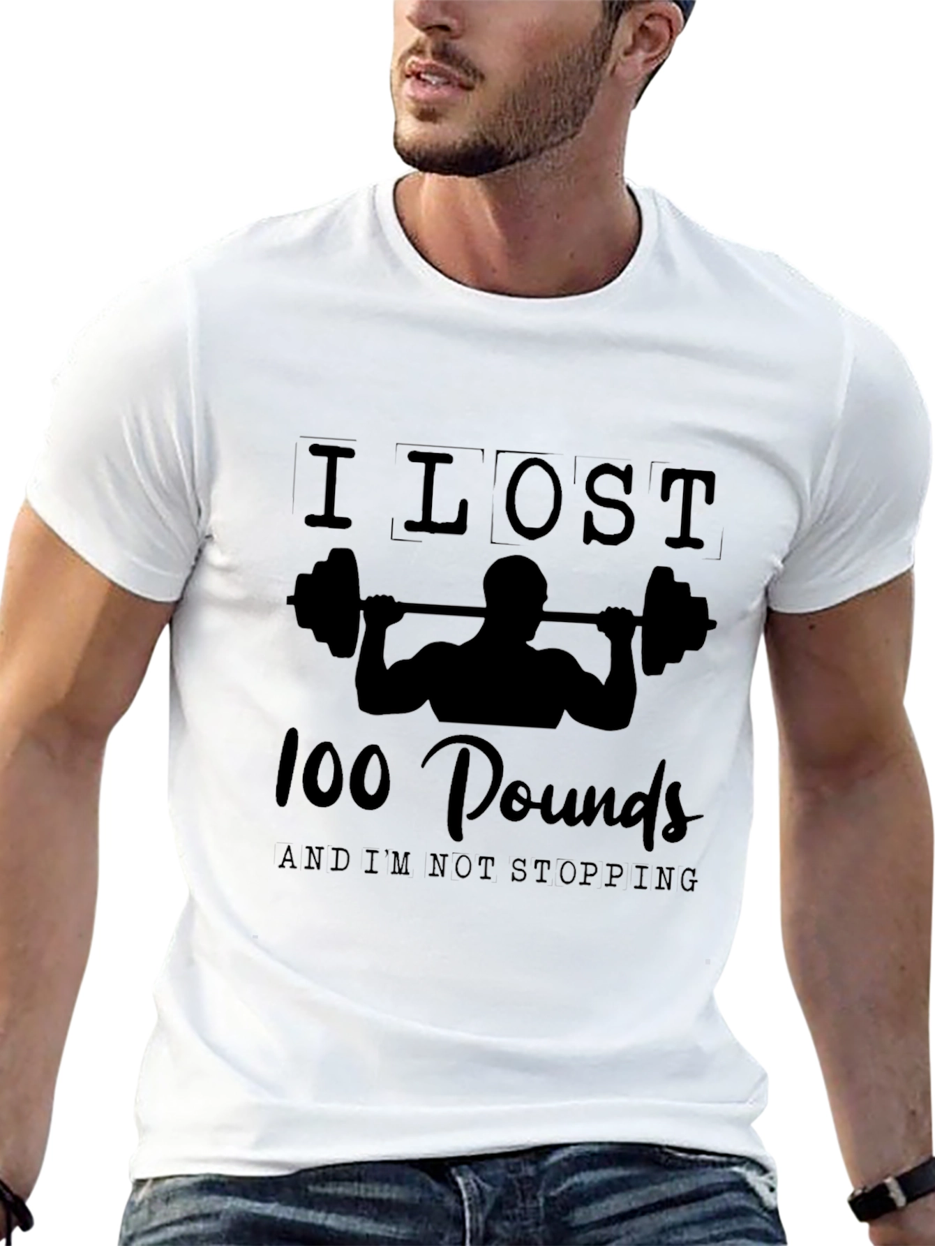 Black I Lost 100 Pounds Gym Workout Motivation T-Shirt view 13