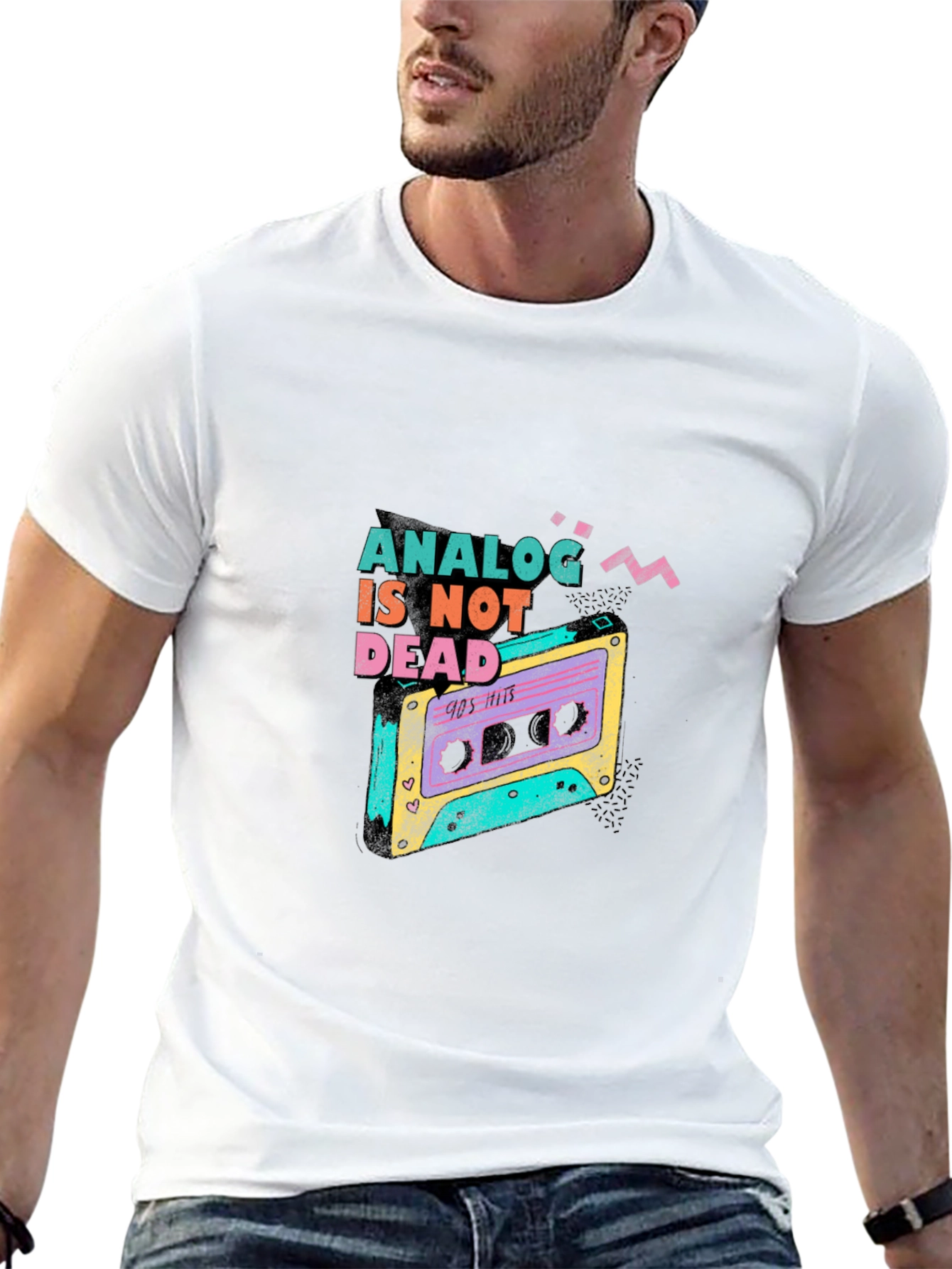 Black Analog Is Not Dead Retro Cassette Tape 90s T-Shirt view 13