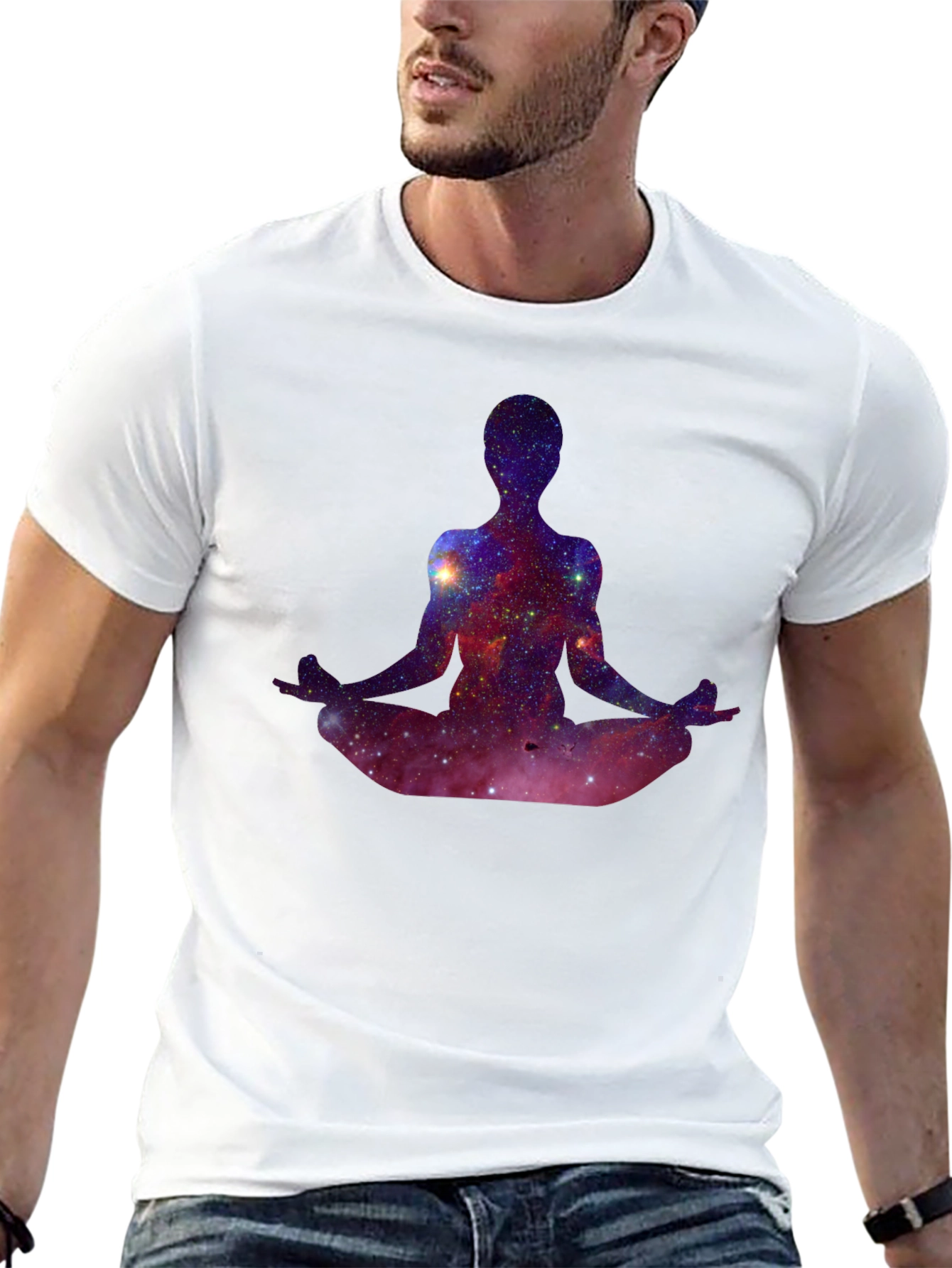Black Cosmic Meditation T-Shirt - Galaxy Yoga Tee view 13