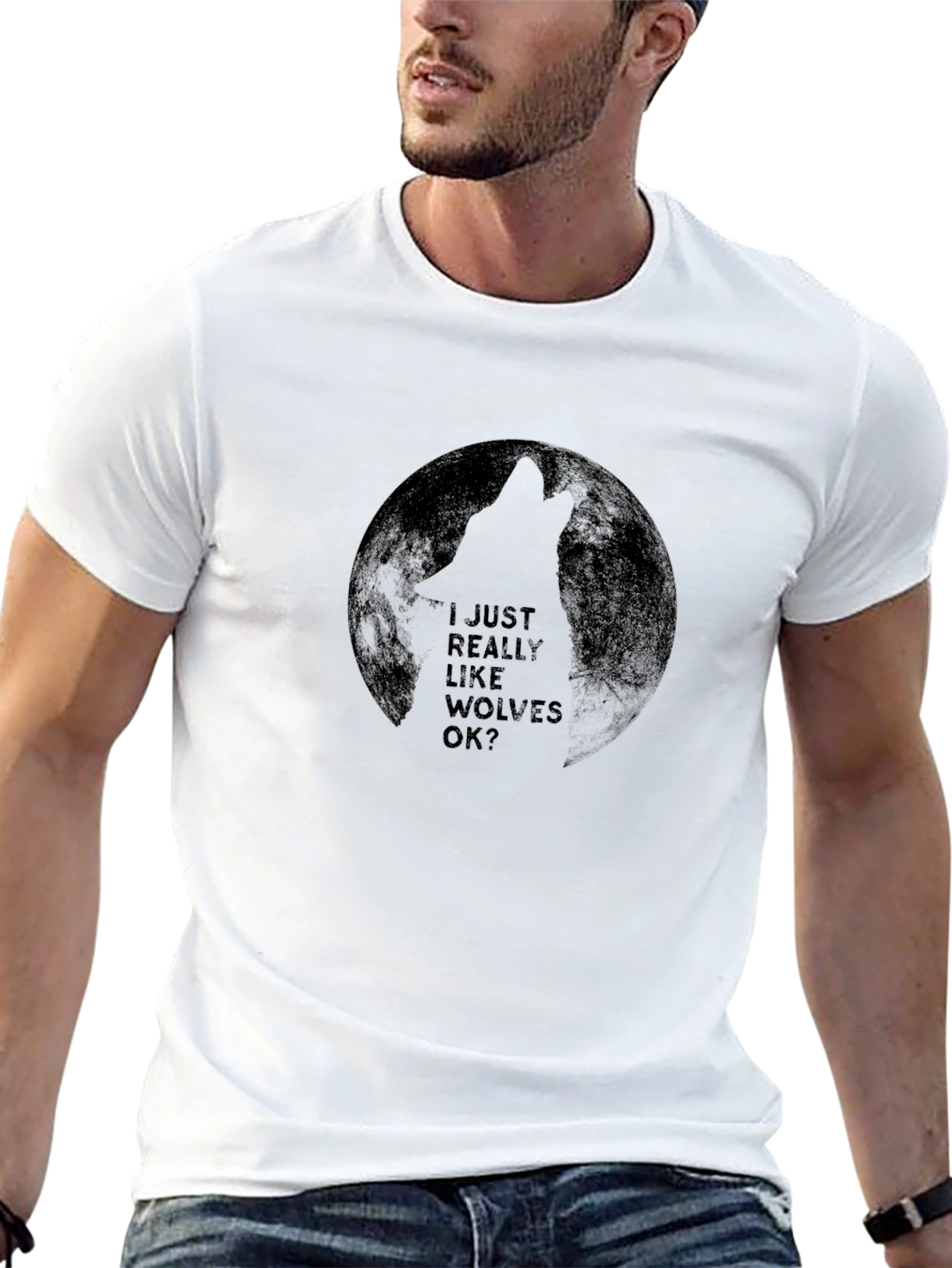 Black Wolf Lover Tee - 'I Just Really Like Wolves OK?' T-Shirt view 13