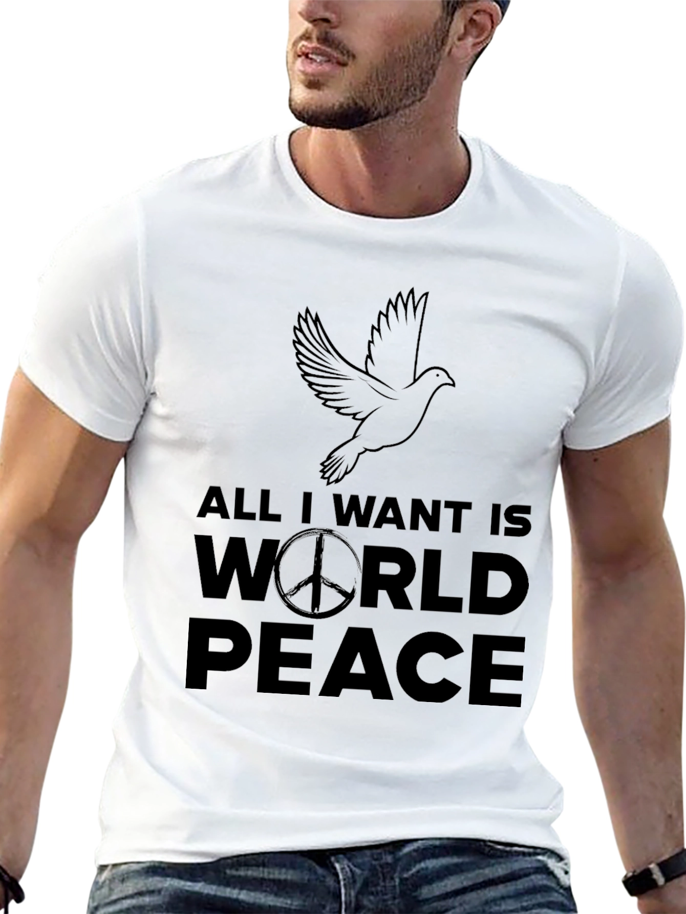 Black All I Want Is World Peace Black T-Shirt view 13