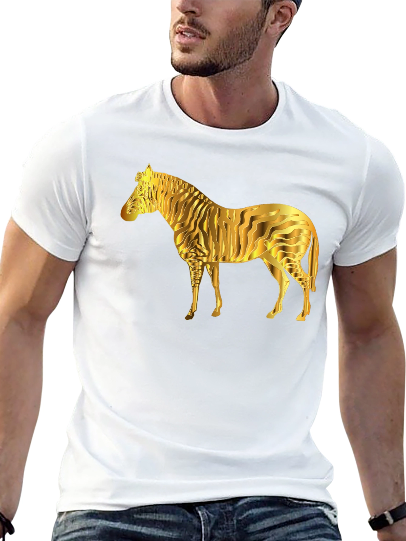 Black Golden Zebra Graphic Black T-Shirt view 13