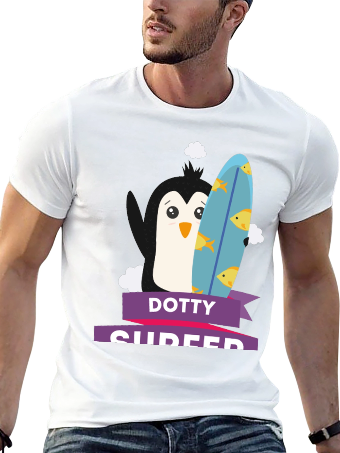 Black Dotty Surfer Penguin T-Shirt view 13