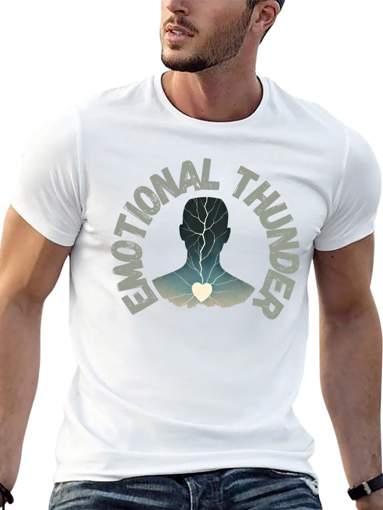 Black Emotional Thunder T-Shirt: Expressive Graphic Tee view 13