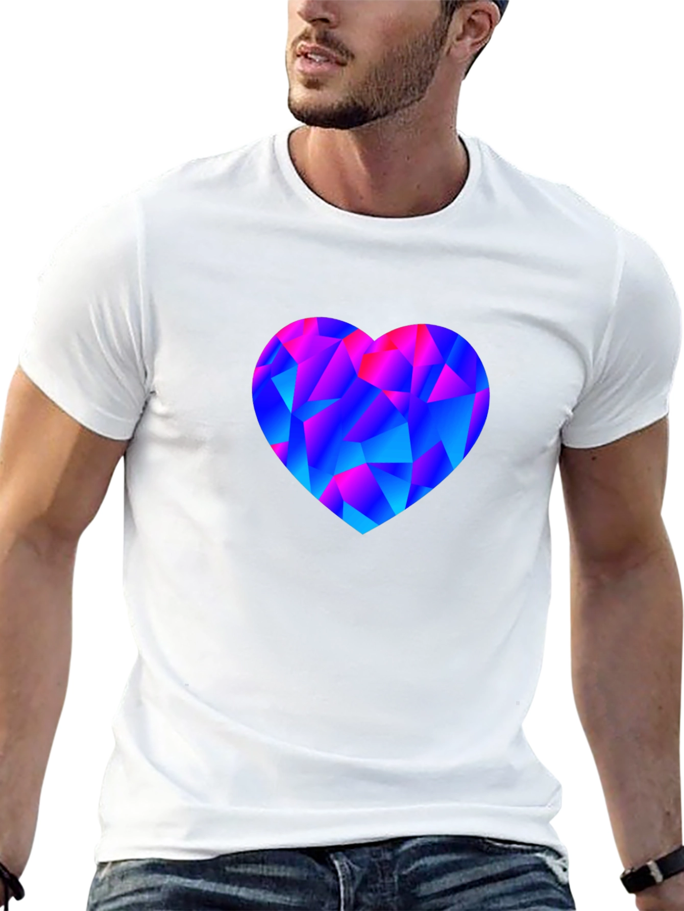Black Geometric Heart Print Black T-Shirt view 13