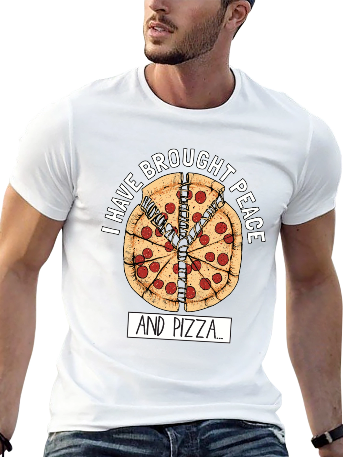 Black Peace Pizza T-Shirt - "I Have Brought Peace And Pizza" view 13