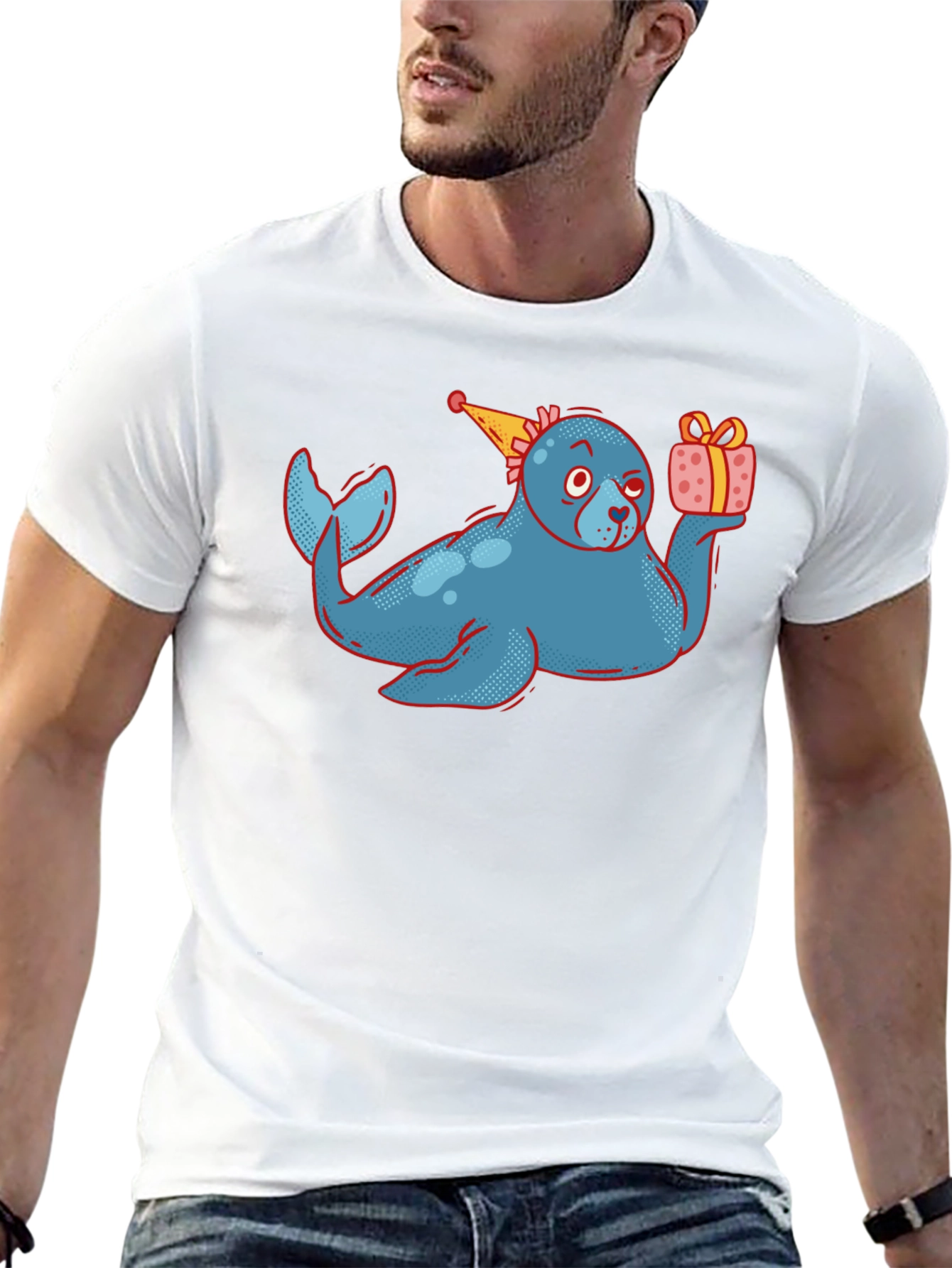 Black Seal with Party Hat Black T-Shirt view 13