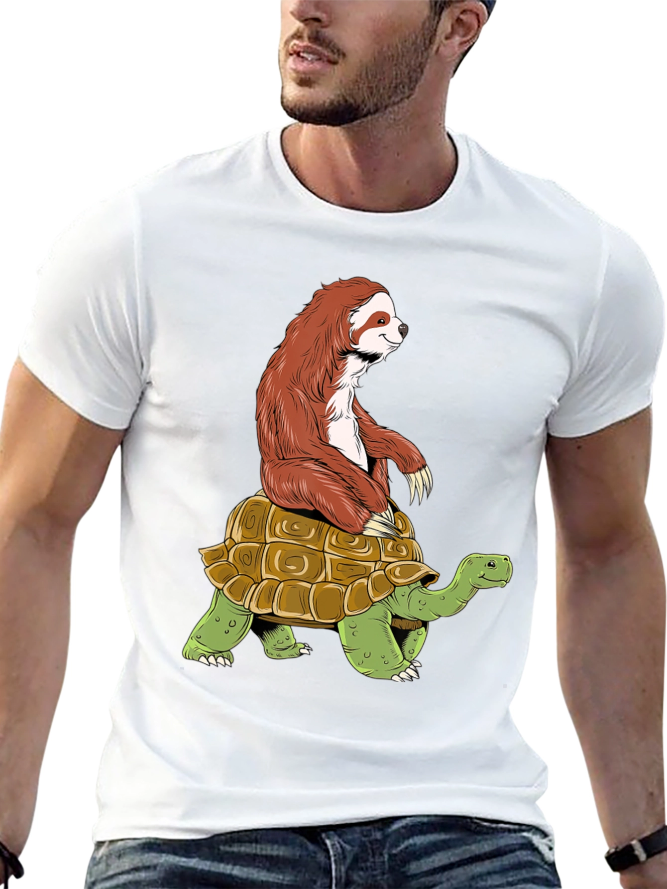 Black Sloth Riding Turtle Graphic Tee - Funny Animal Shirt view 13