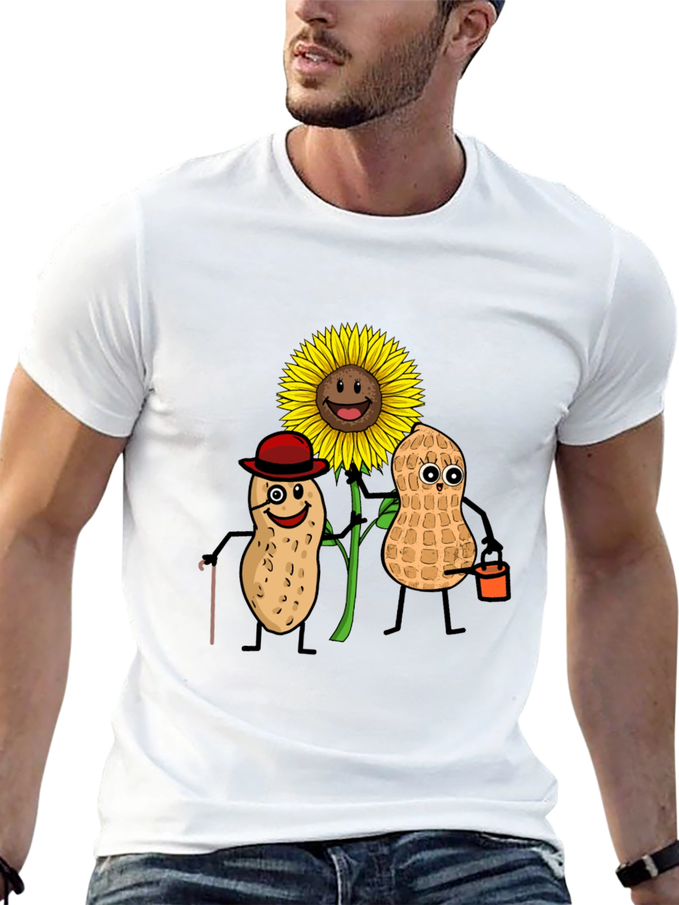 Black Funny Peanut Sunflower Graphic T-Shirt view 13