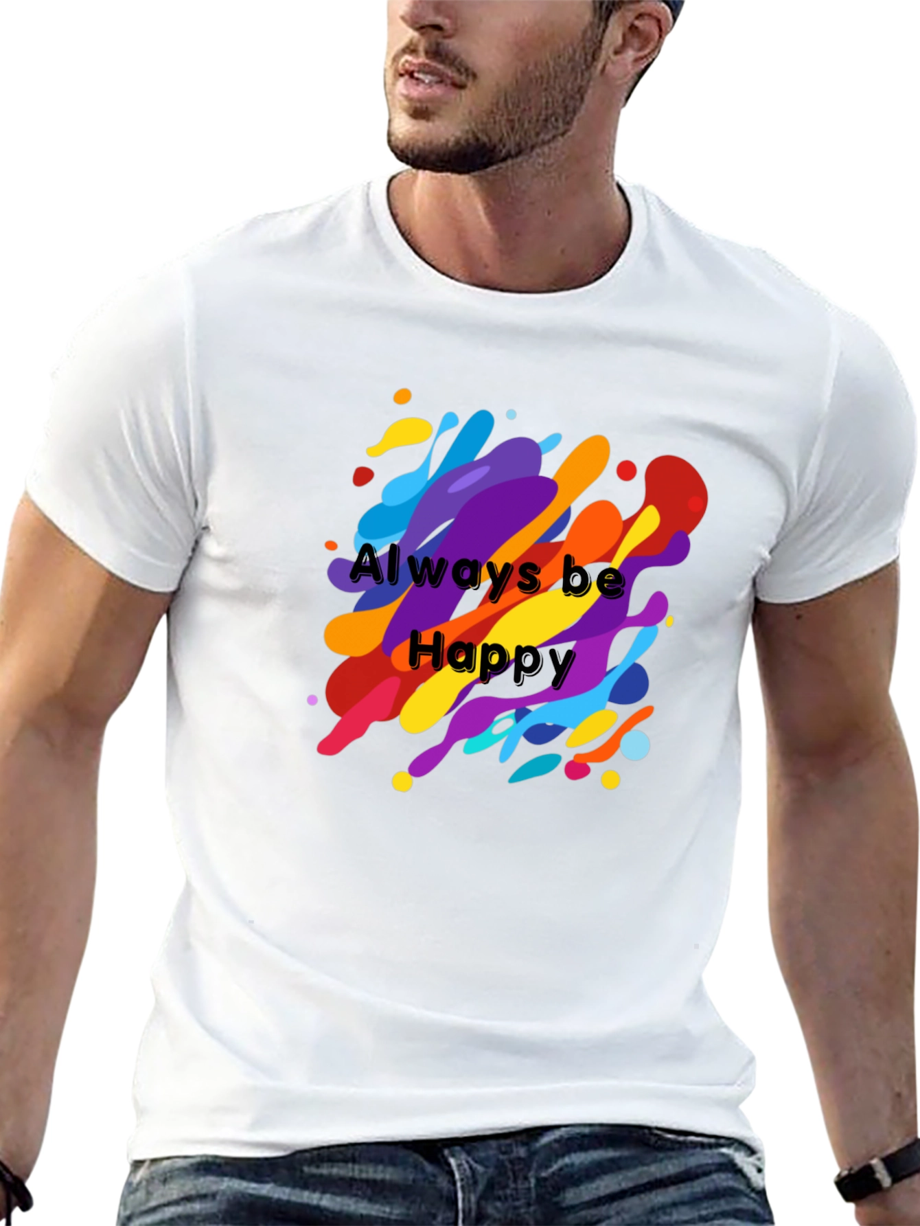 Black Always Be Happy Graphic Tee - Vibrant Color Splash view 13