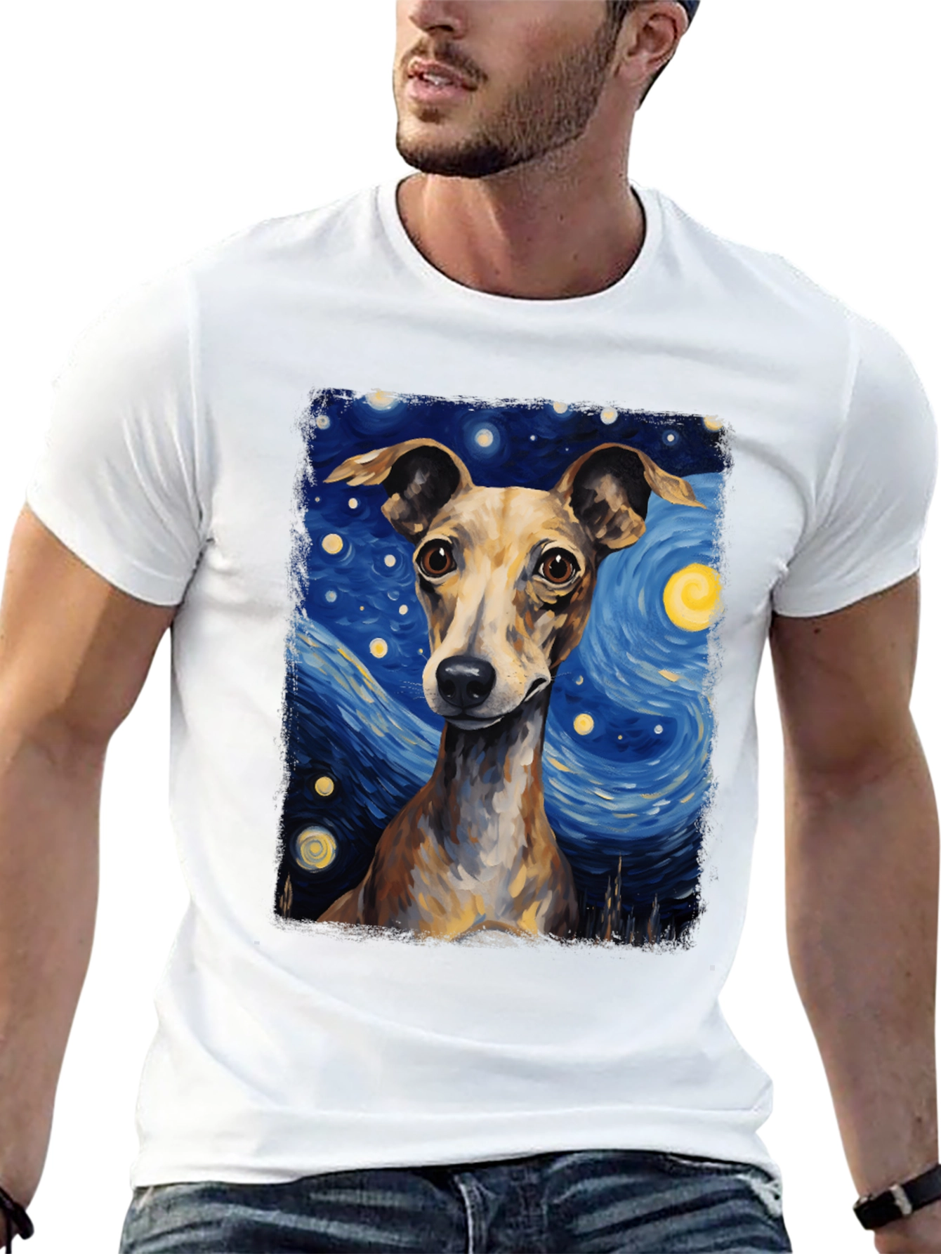Black Starry Night Dog T-Shirt - Unique Artistic Tee view 13