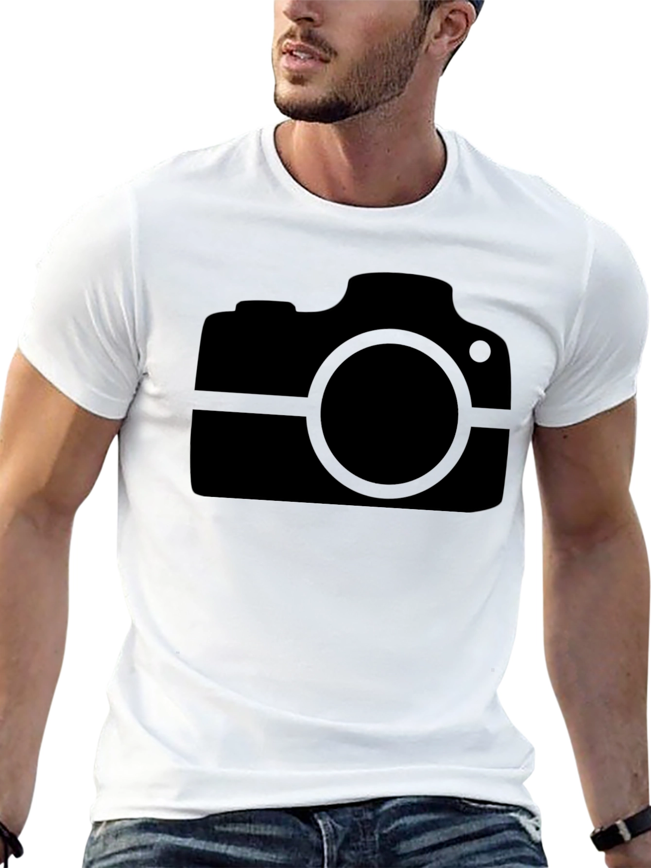 Black Camera Graphic Tee - Black Cotton Casual Wear view 13