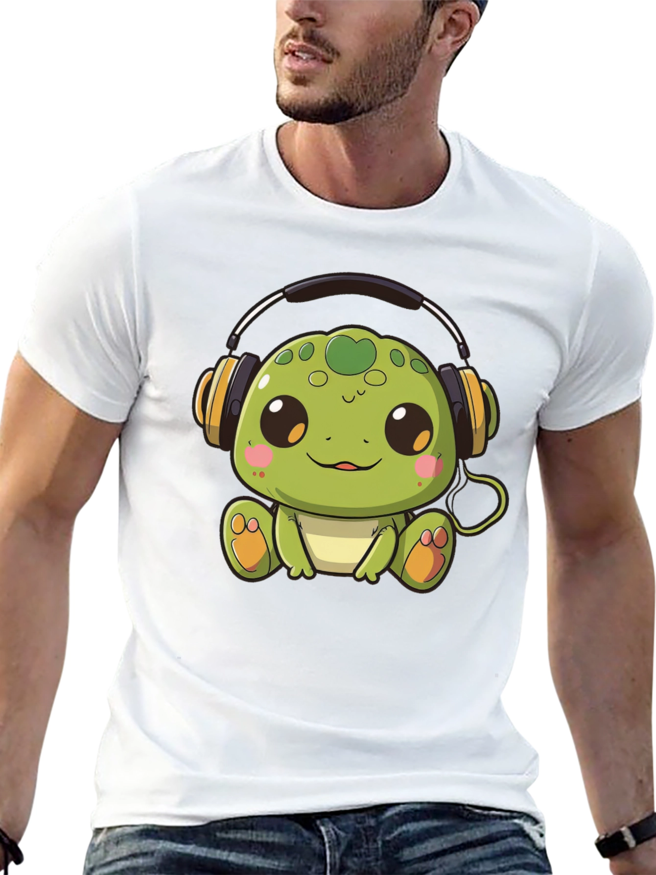 Black Cute Turtle with Headphones Black T-Shirt view 13