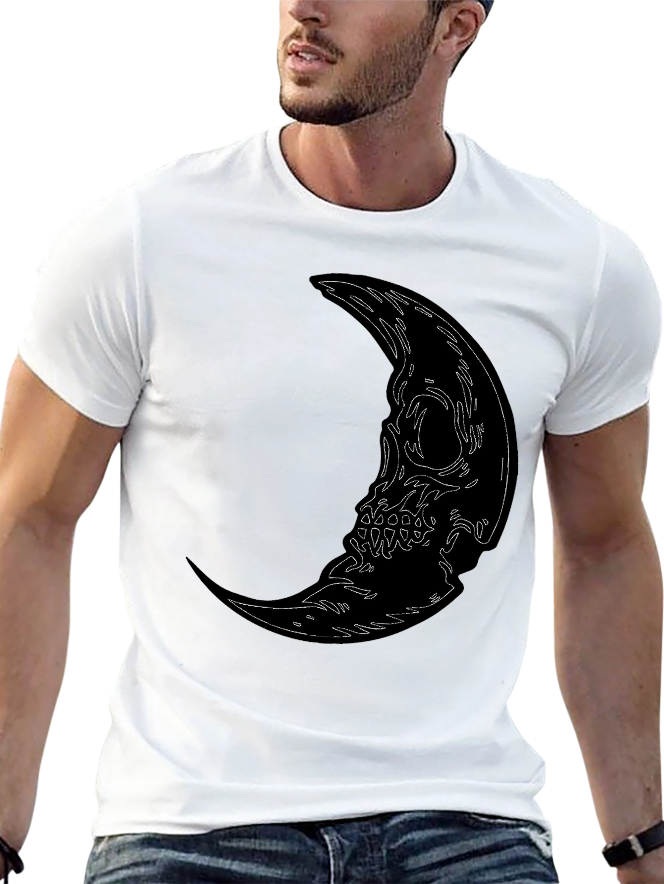 Black Skull Moon Graphic Tee - Men's Black T-Shirt view 13