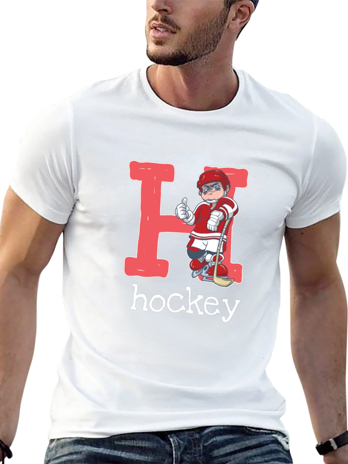 Black Hockey Player Letter H Graphic T-Shirt view 13