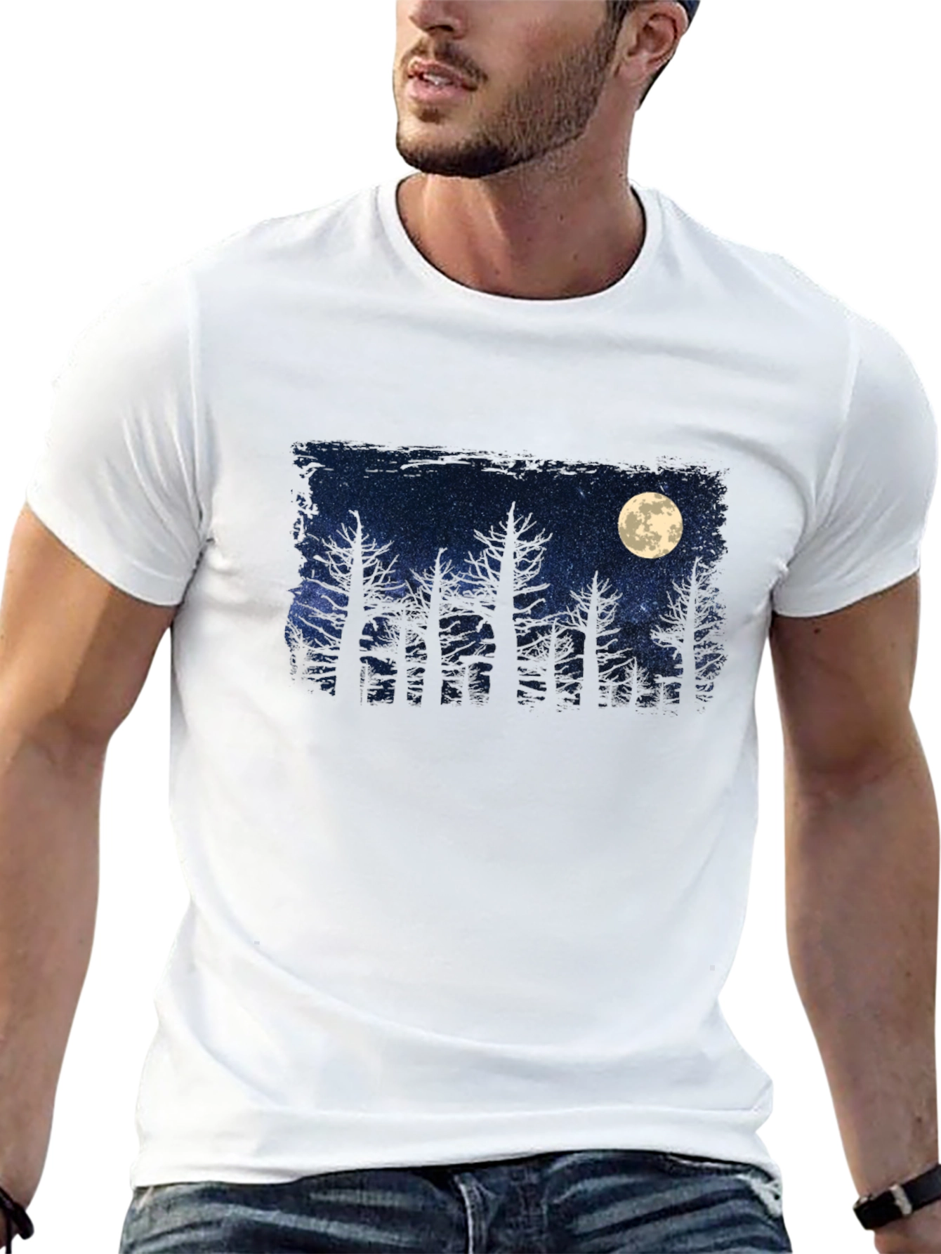 Black Moonlit Forest Graphic Tee - Dark Sky Design view 13