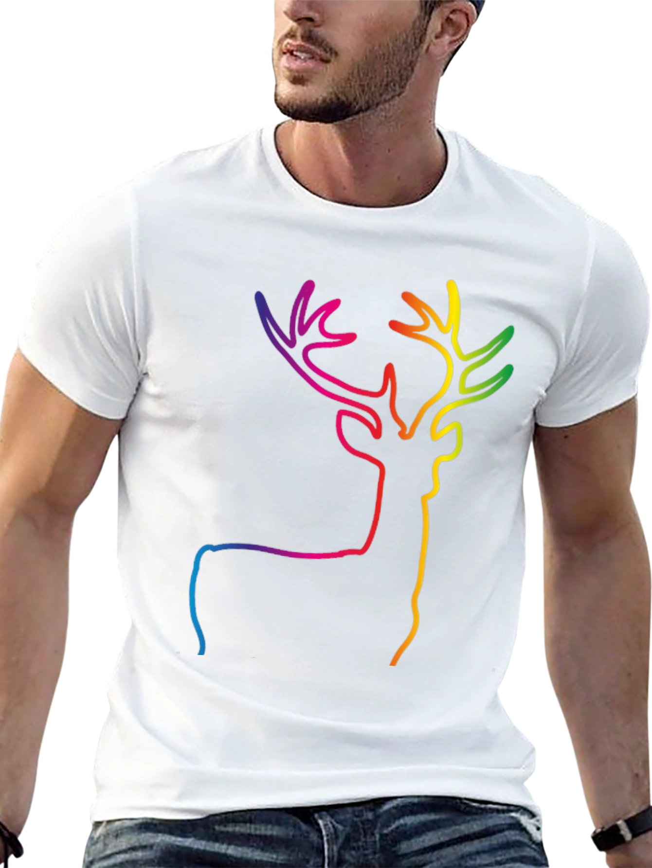 Black Rainbow Deer Graphic Tee - Stylish Black T-Shirt view 13