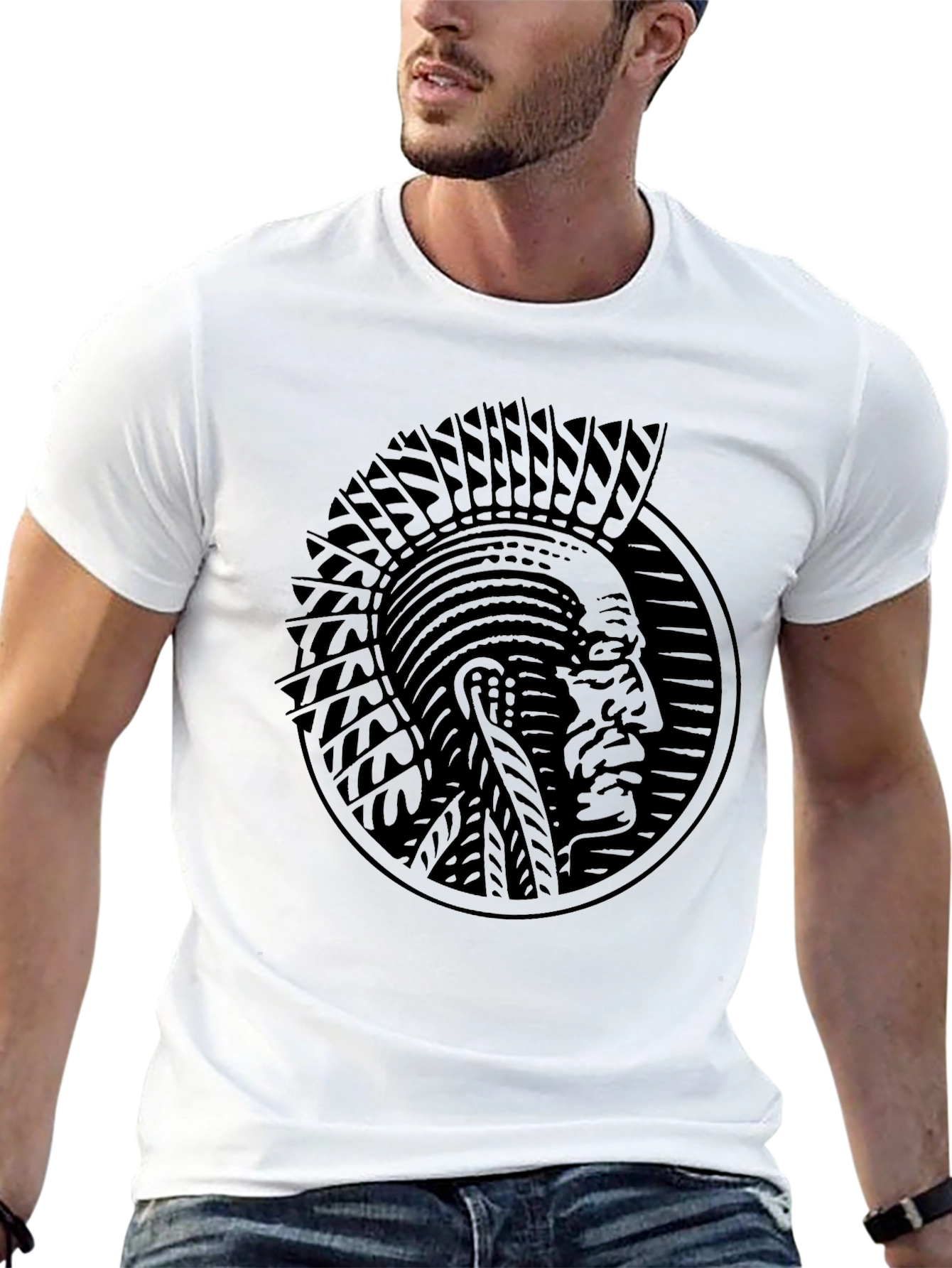 Black Tribal Chief Graphic Black T-Shirt view 13