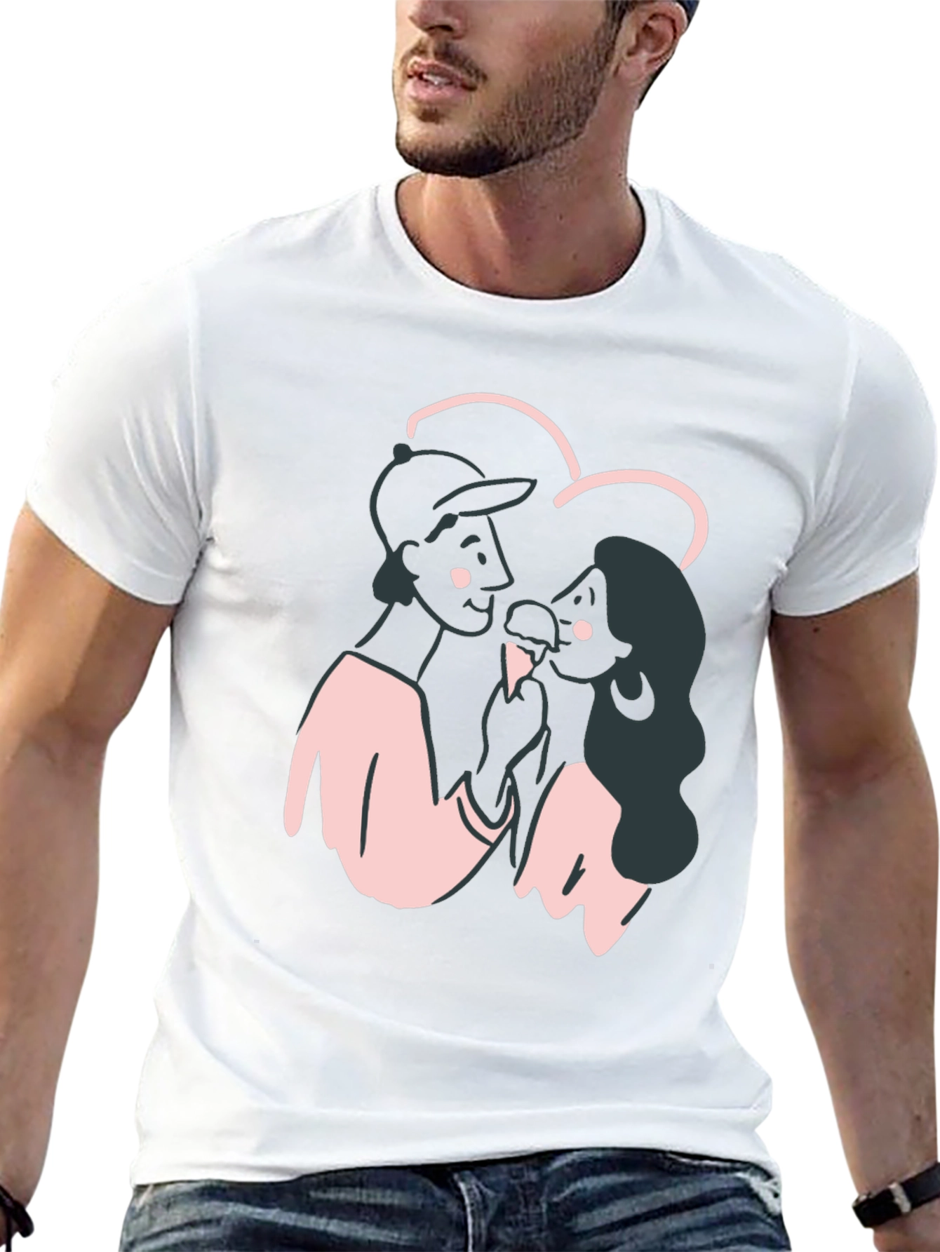 Black Couple's Cartoon Graphic Black T-Shirt view 13